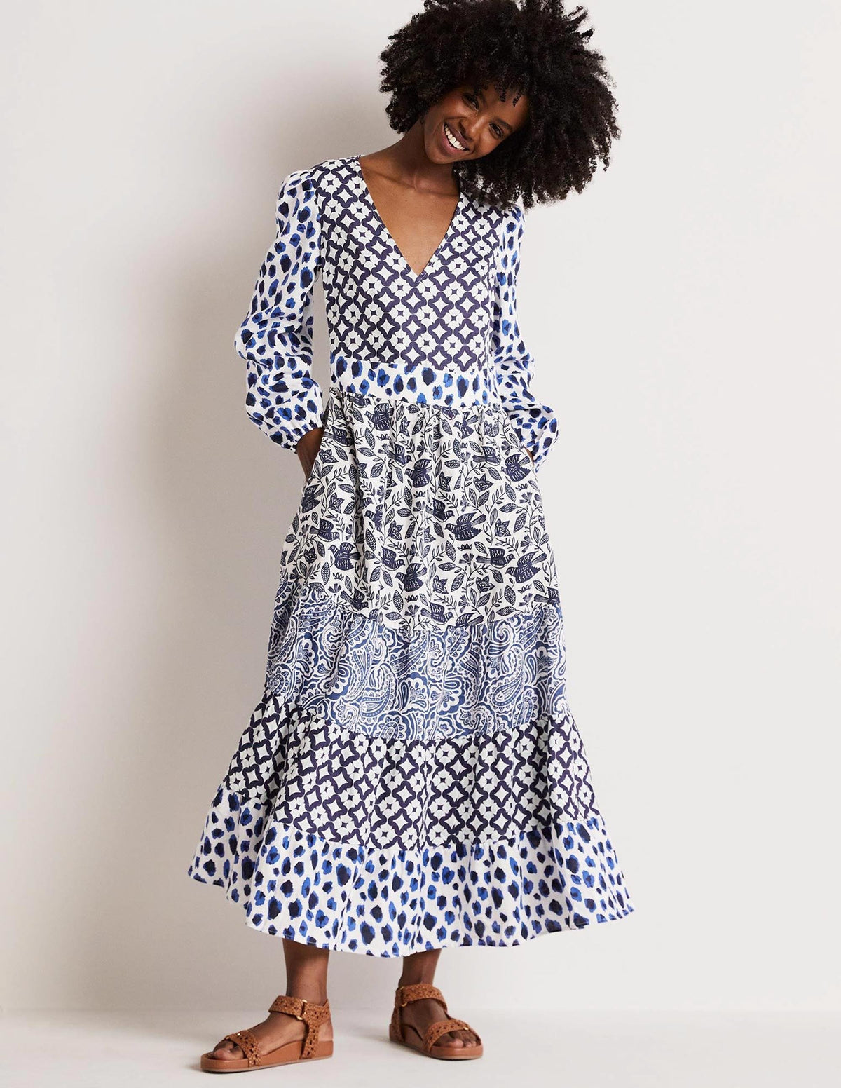Repurposed Tiered Maxi Dress-Blue-1