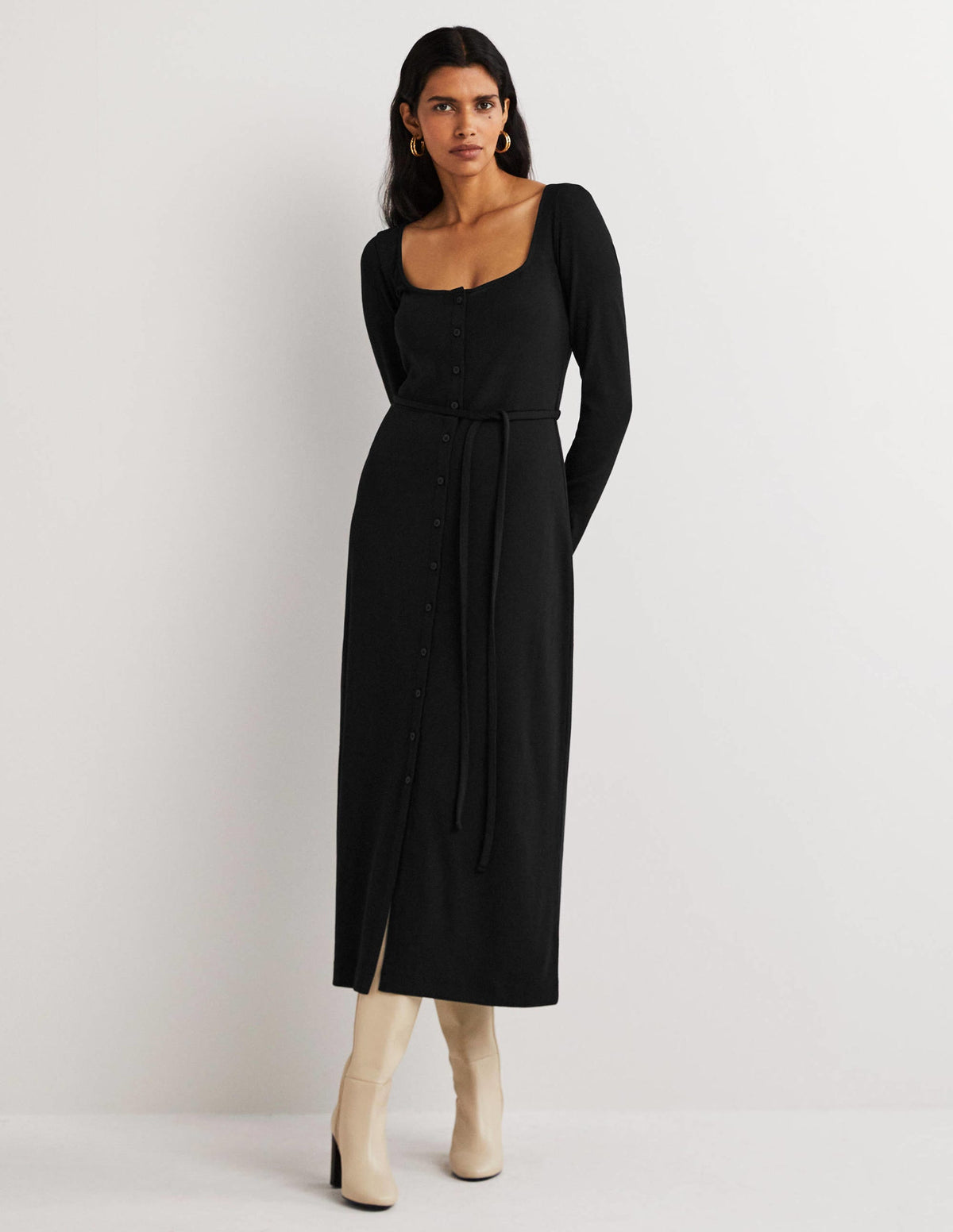 Jersey Rib Midi Dress-Black - Image 1
