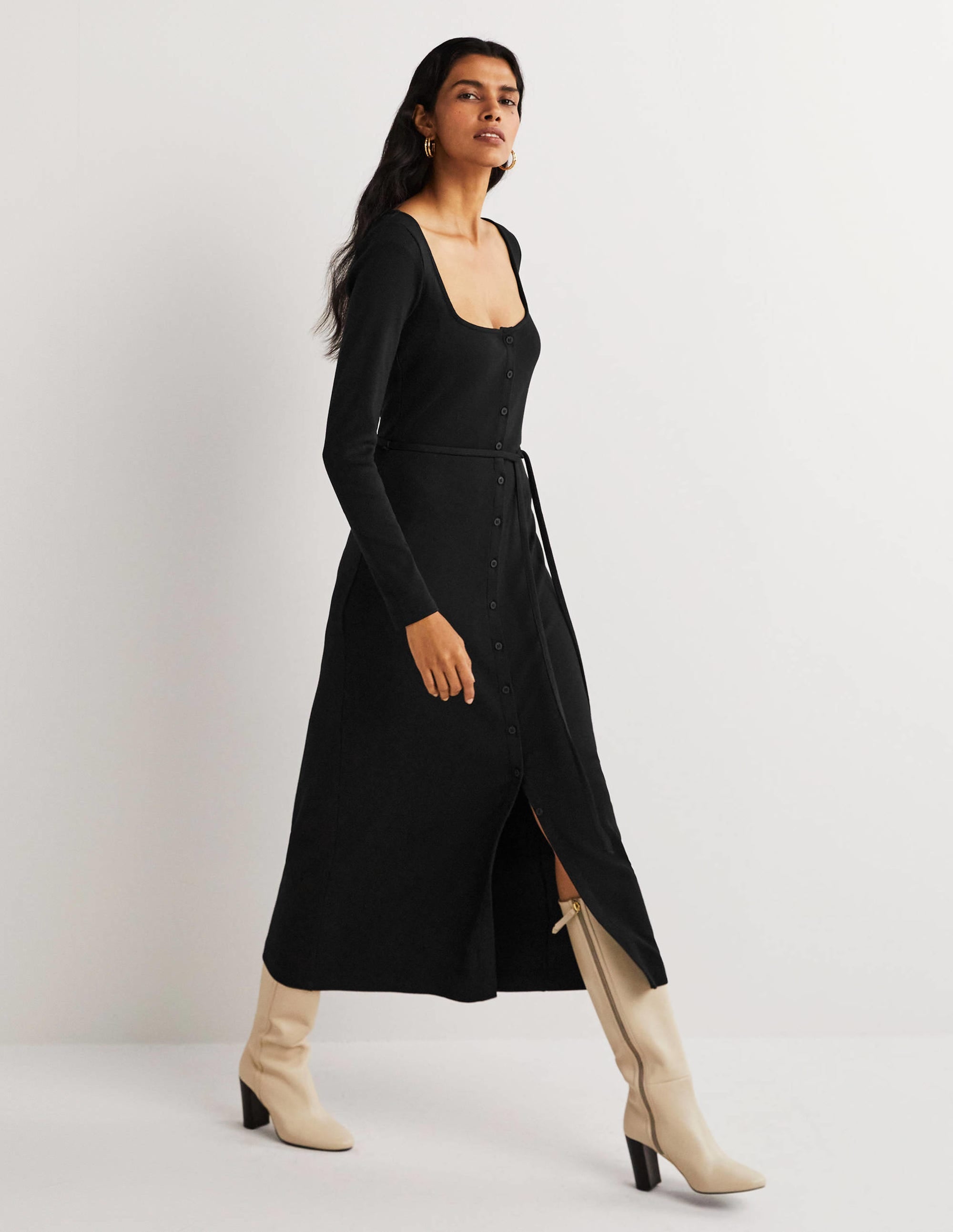 Jersey Rib Midi Dress-Black - Image 5