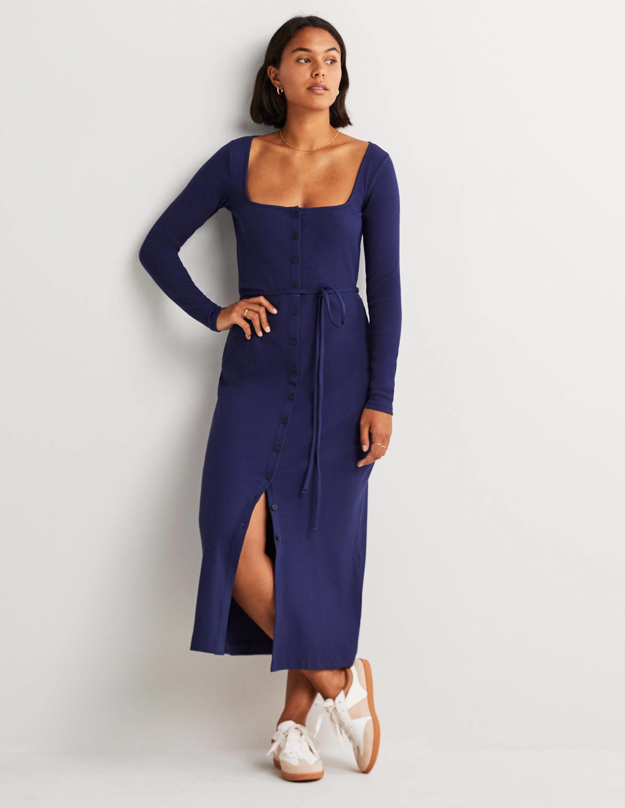 Jersey Rib Midi Dress-Navy - Image 1