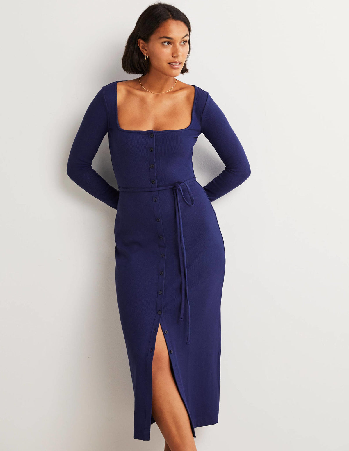 Jersey Rib Midi Dress-Navy - Image 4