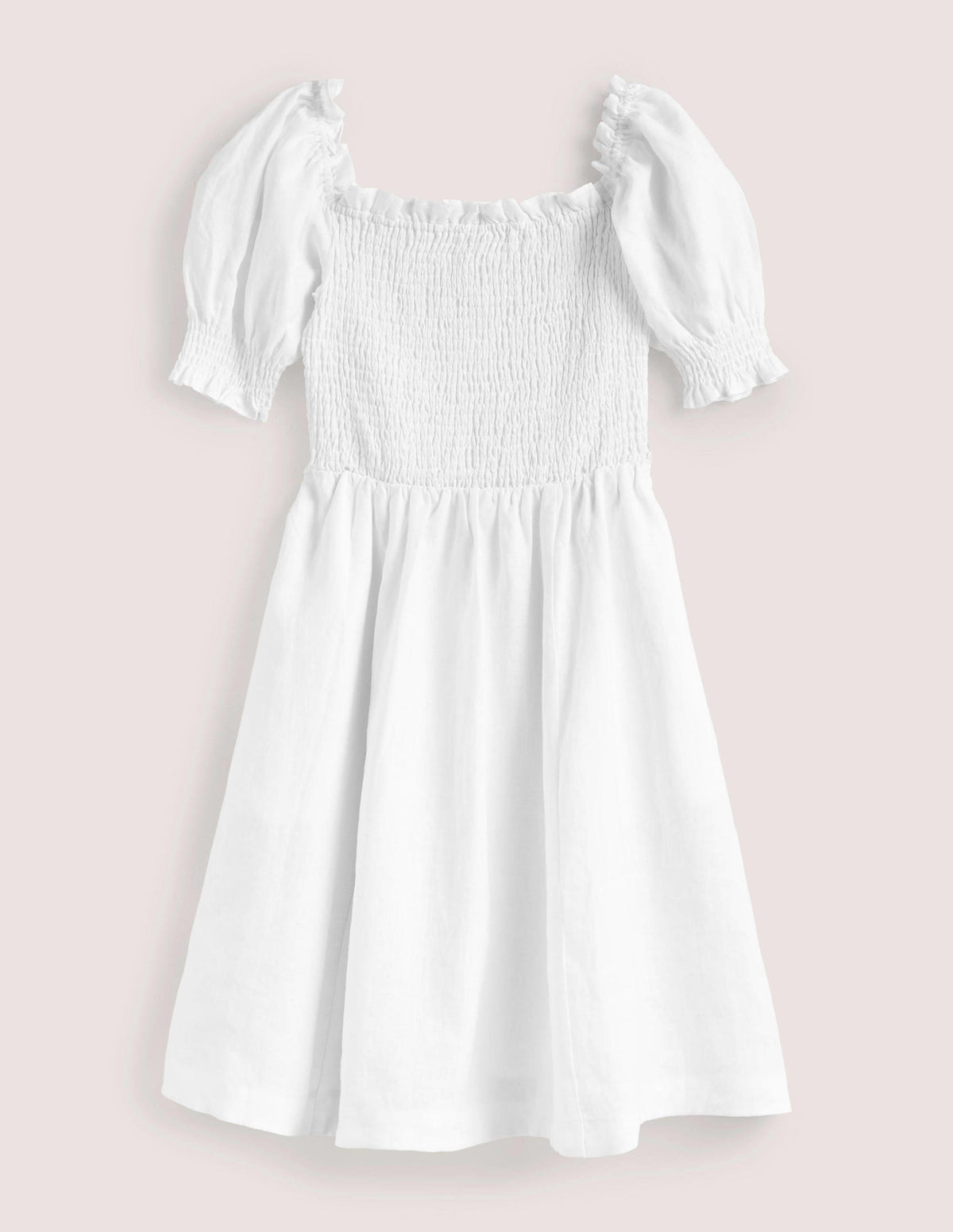 Smocked Bodice Mini Dress-White-7
