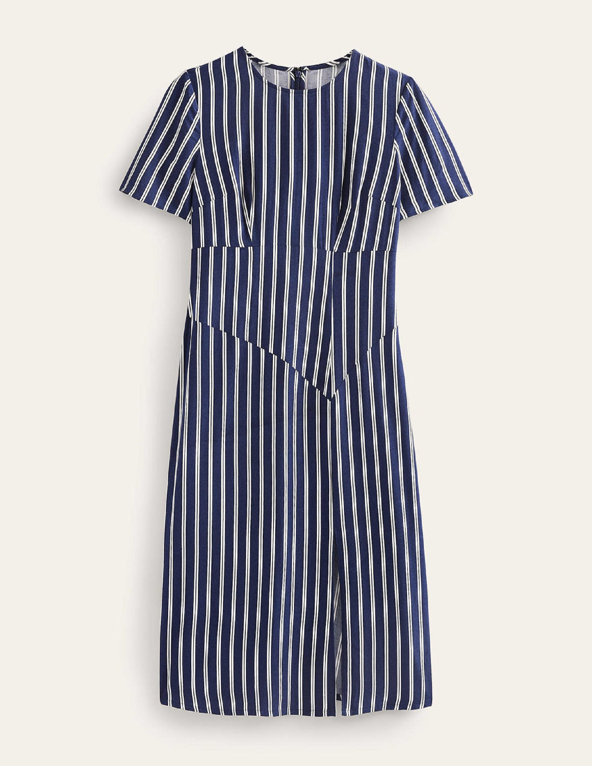 Striped Asymmetric Midi Dress-Navy and Ivory Vertical Stripe-9