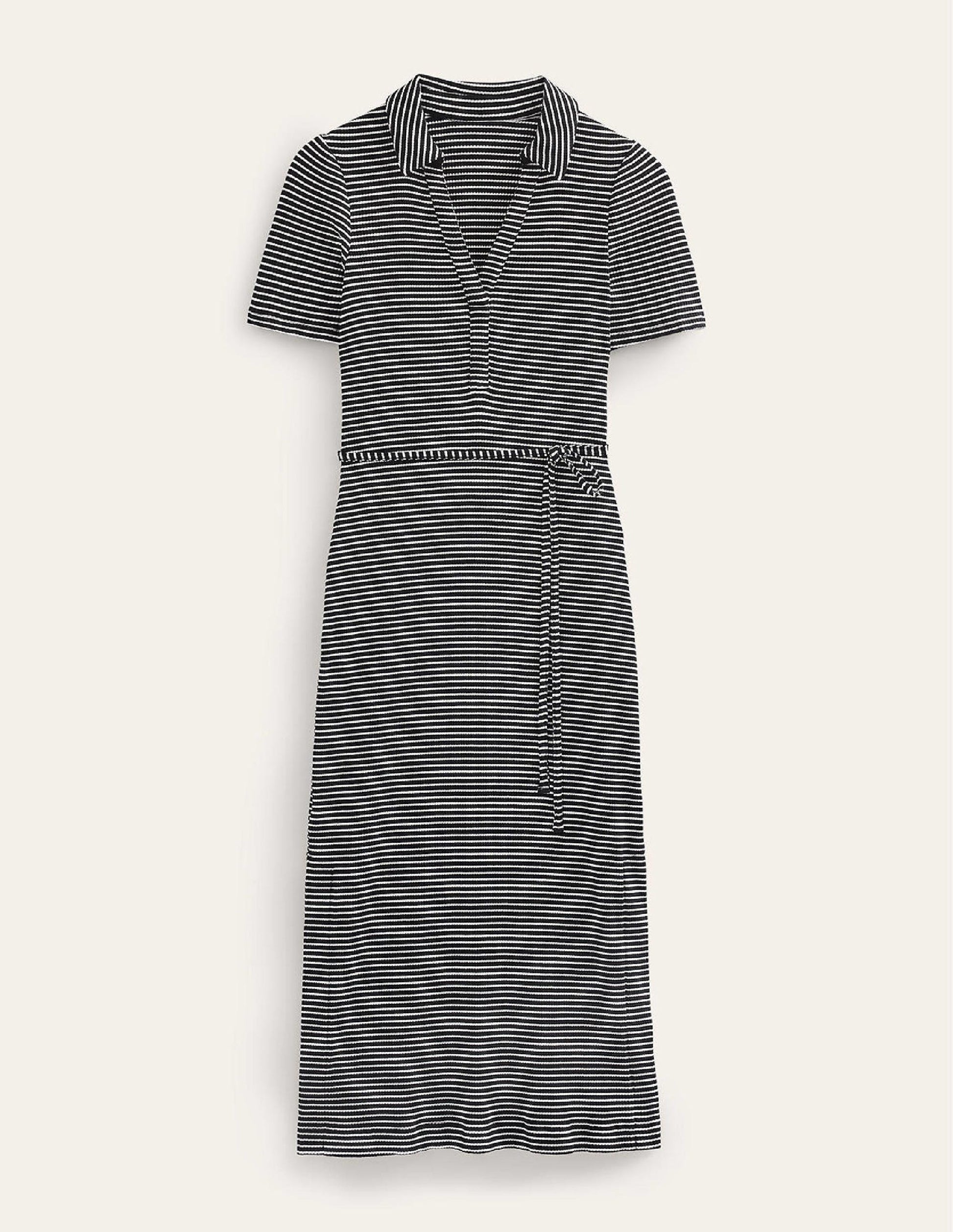 Ribbed-Jersey Midi Shirt Dress-Black, Ivory Stripe-6