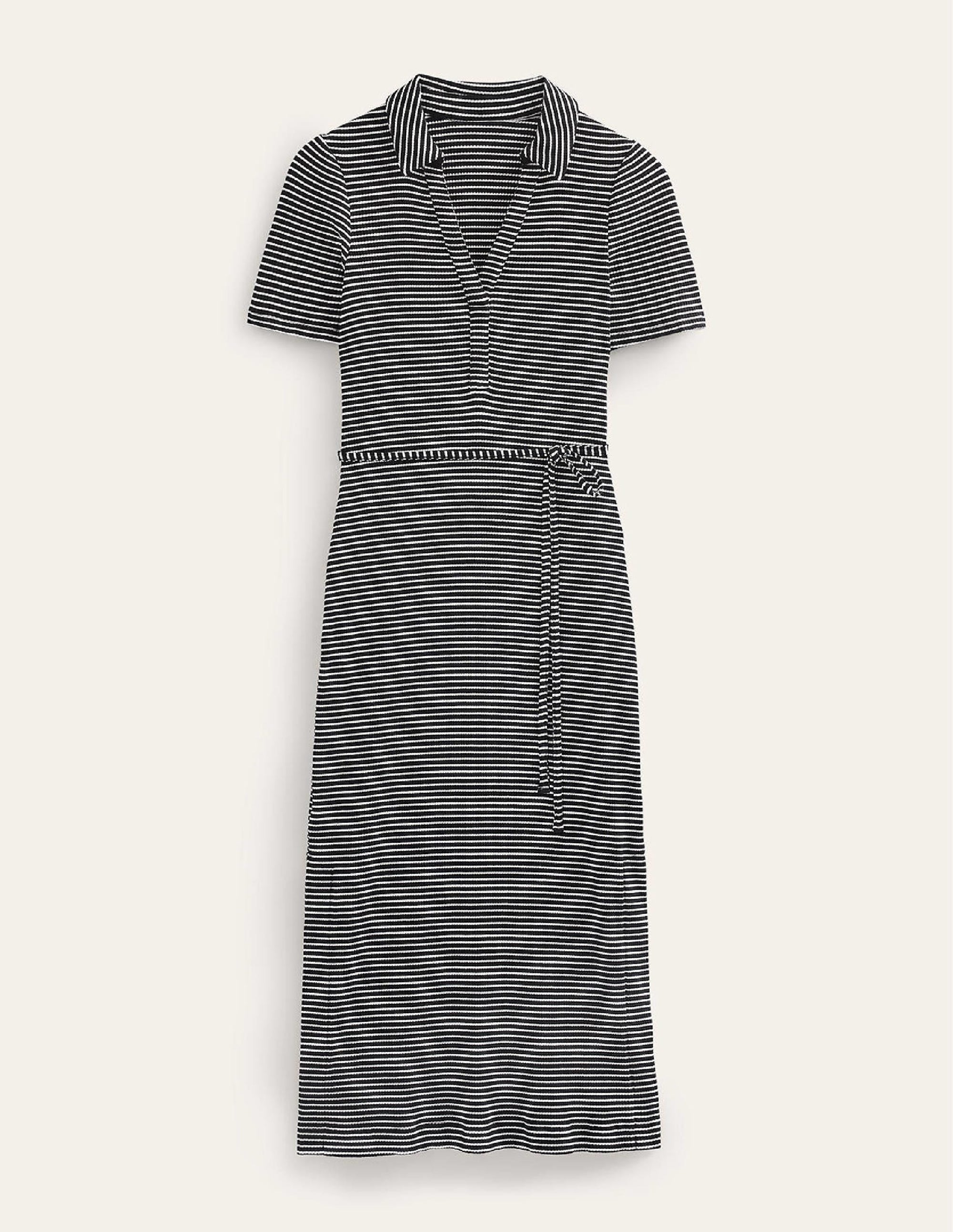 Ribbed-Jersey Midi Shirt Dress-Black, Ivory Stripe - Image 6