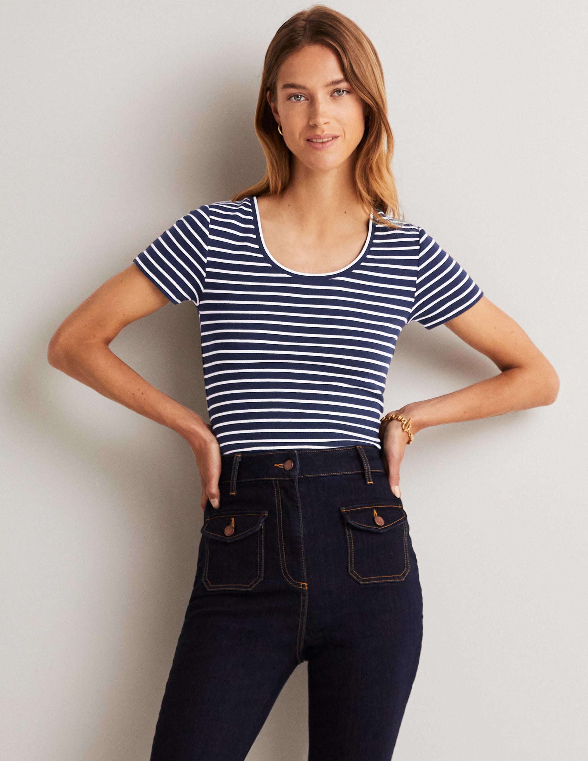 Essential Short Sleeve T-Shirt-Navy / Ivory Stripe - Image 5