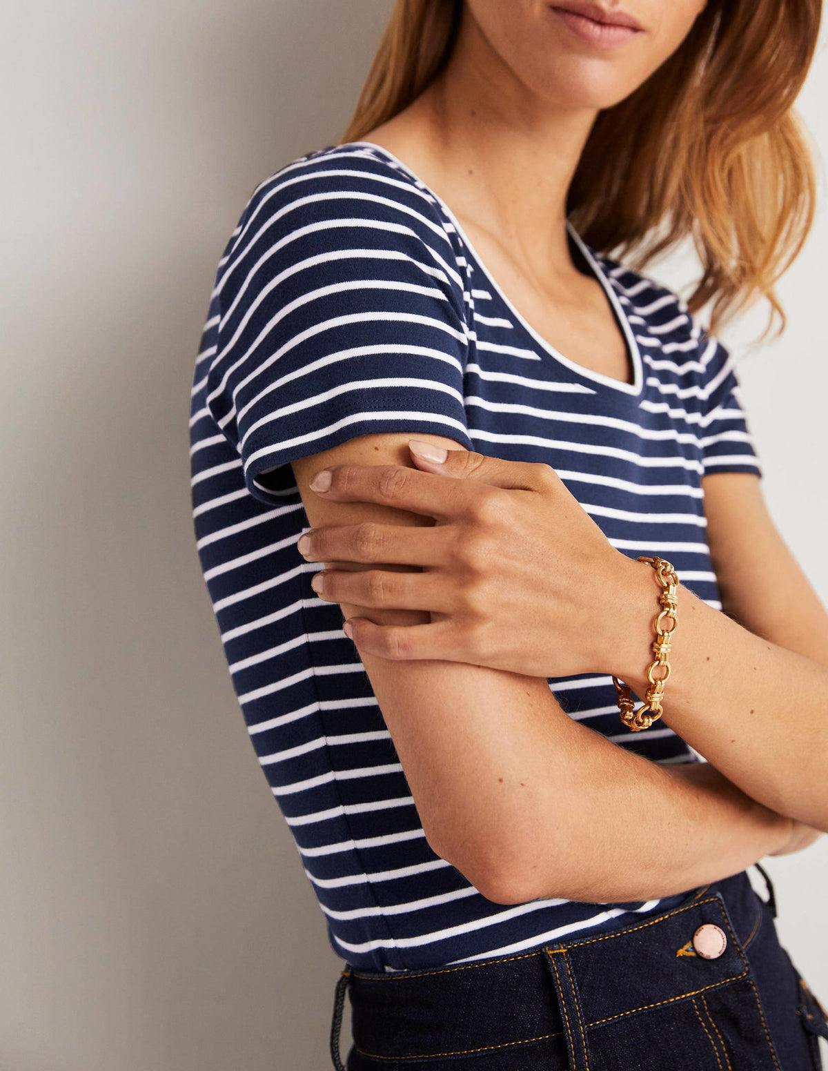 Essential Short Sleeve T-Shirt-Navy / Ivory Stripe - Image 6