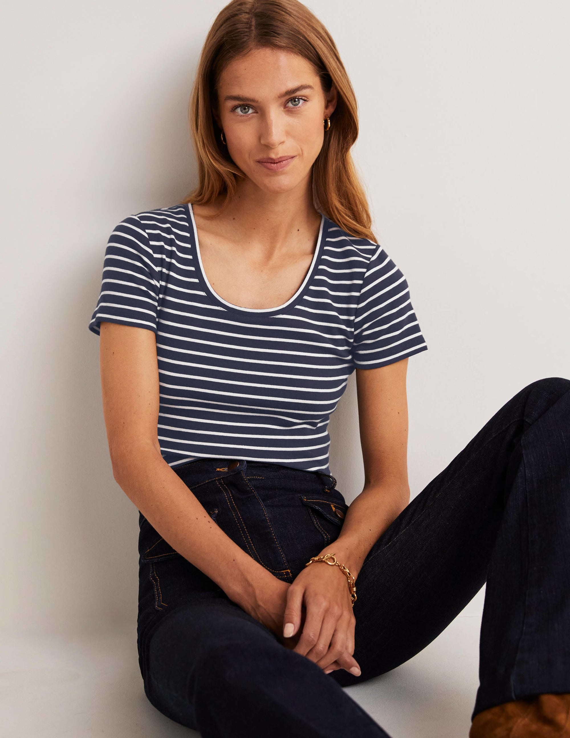 Essential Short Sleeve T-Shirt-Navy / Ivory Stripe - Image 8