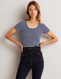 Essential Short Sleeve T-Shirt-Navy / Ivory Stripe