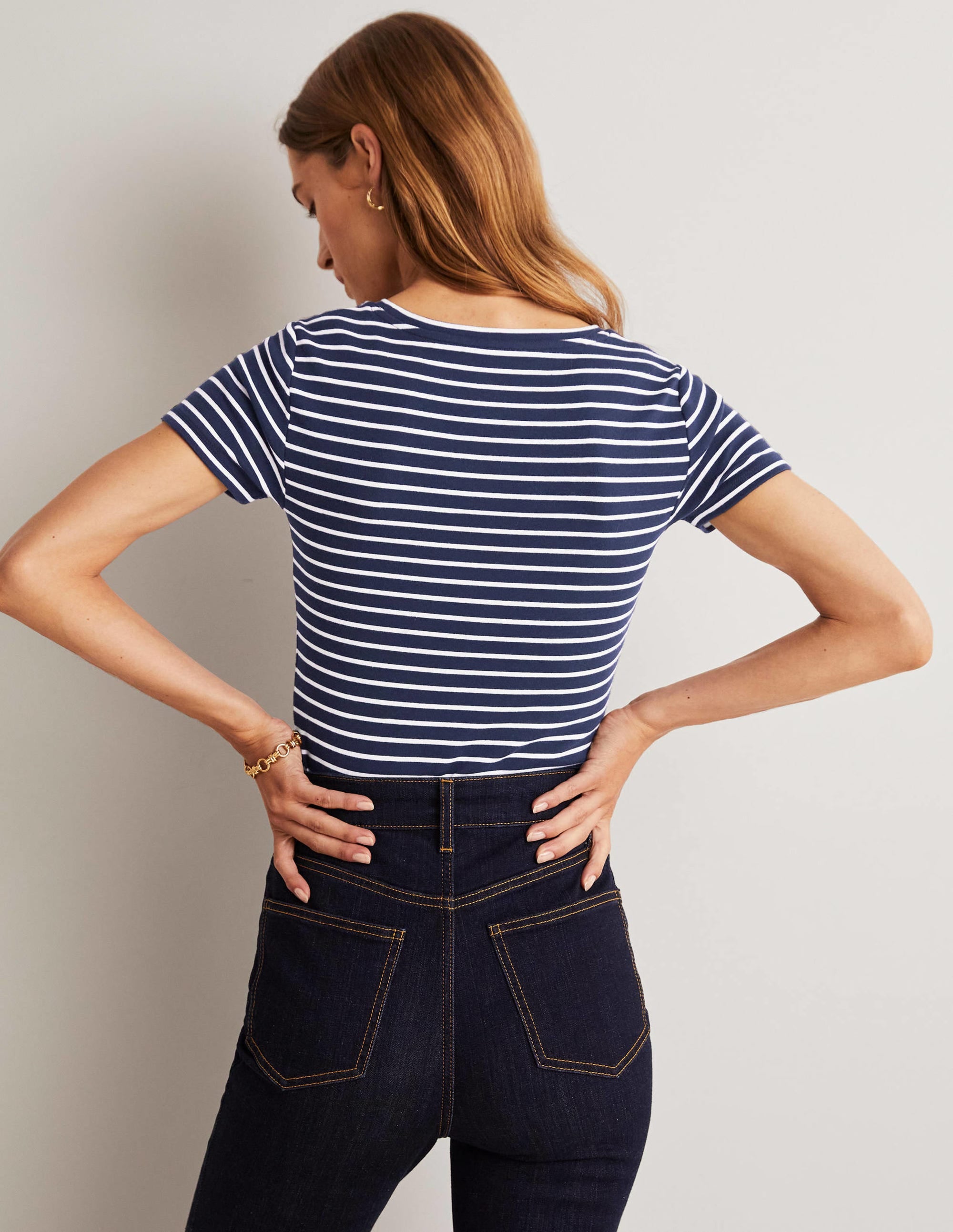 Essential Short Sleeve T-Shirt-Navy / Ivory Stripe - Image 3