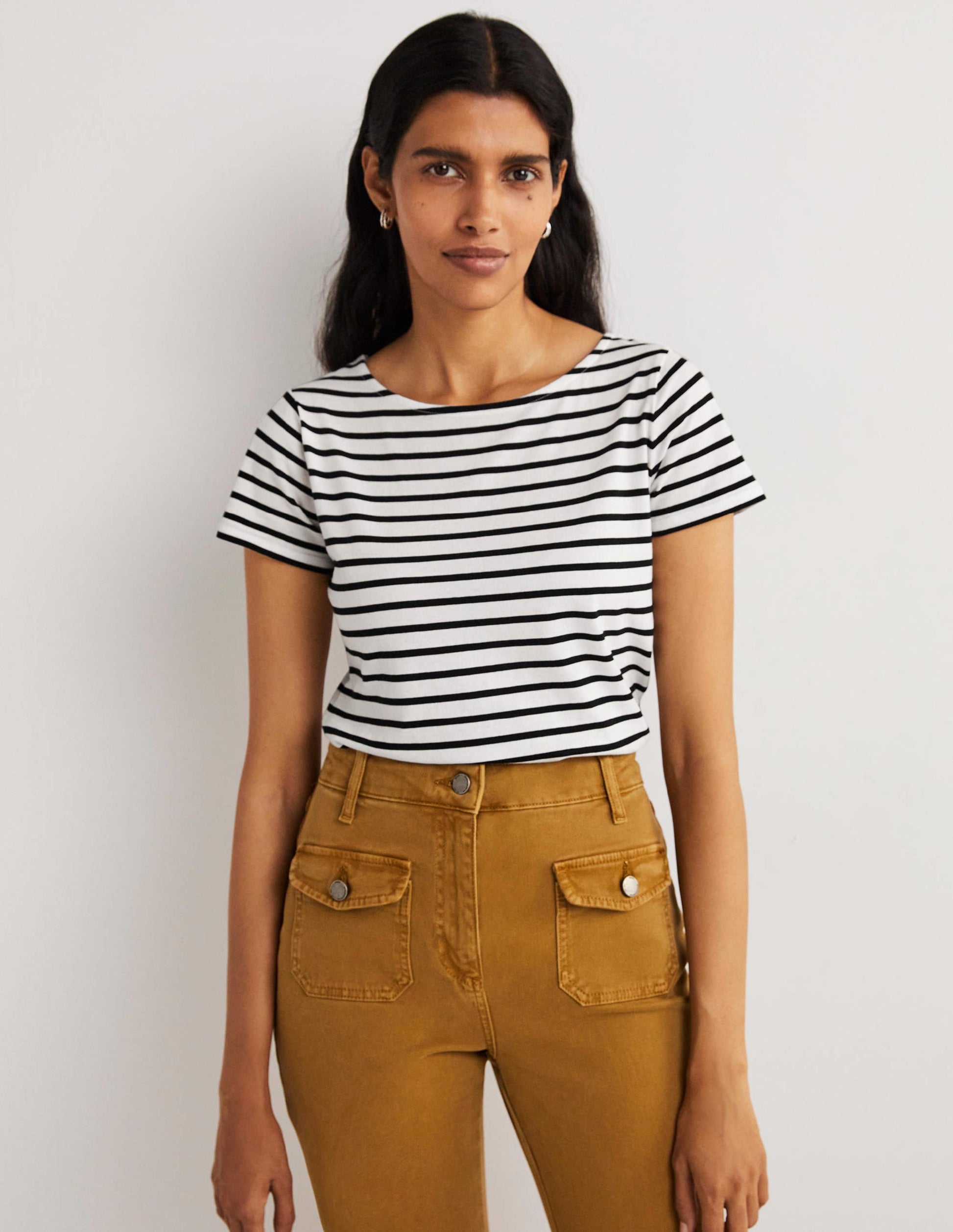 Short Sleeve Breton T-Shirt-Ivory / Black Stripe-1