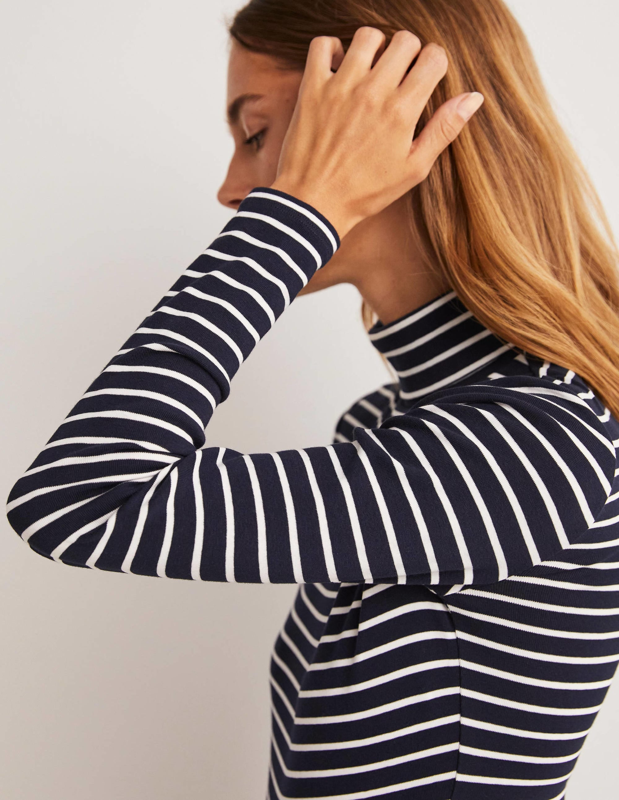 Essential Roll-neck Top-Navy / Ivory Stripe - Image 6