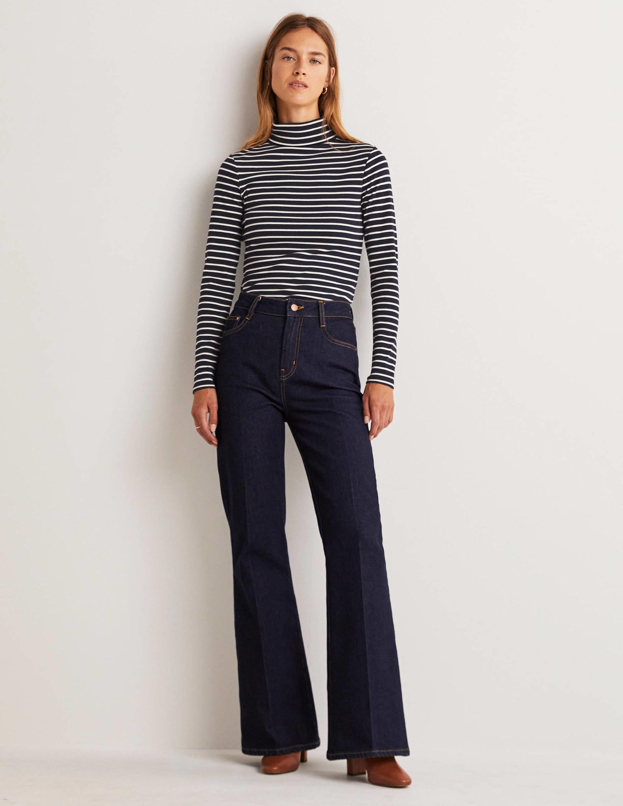 Essential Roll-neck Top-Navy / Ivory Stripe - Image 9