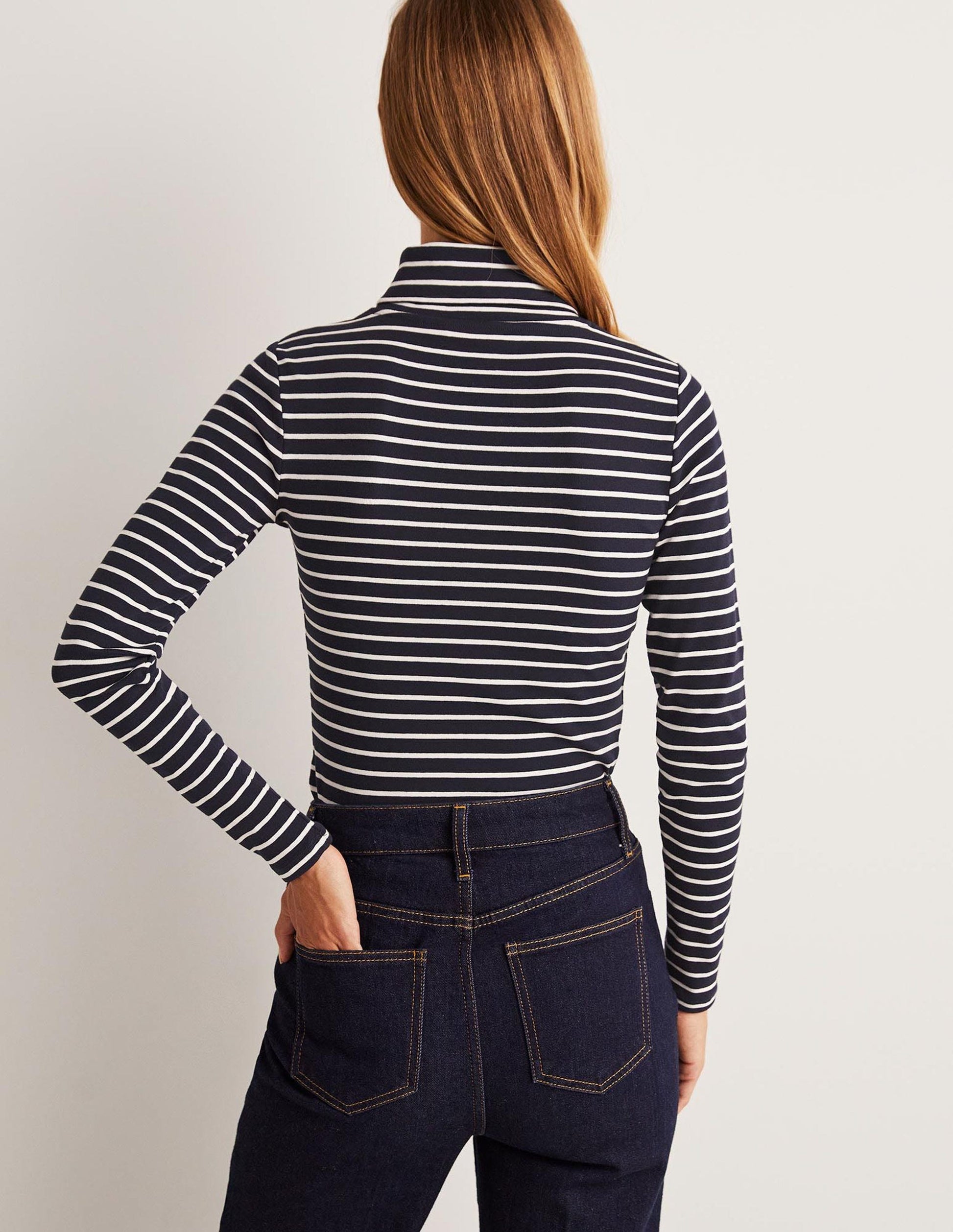 Essential Roll-neck Top-Navy / Ivory Stripe-3