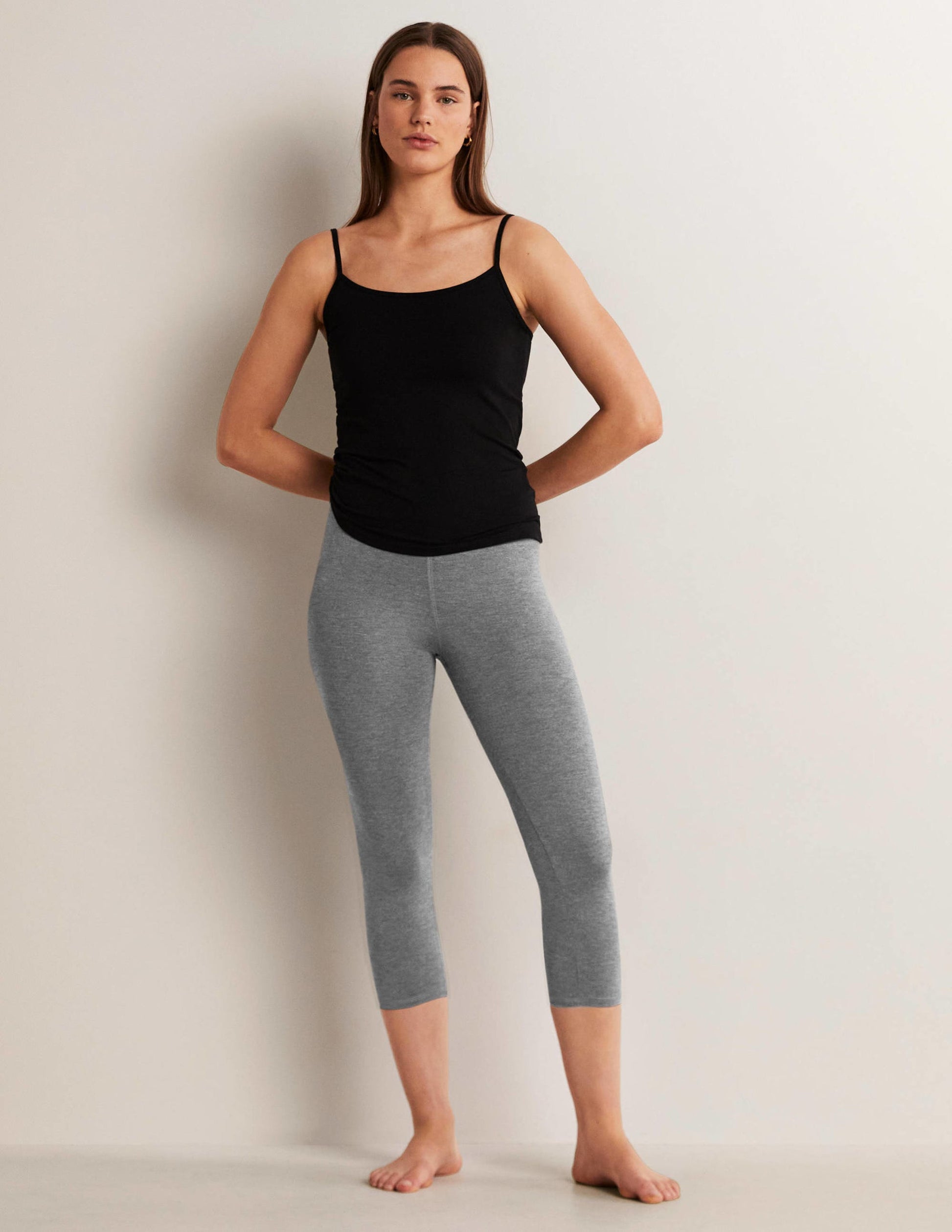 High Rise Crop Jersey Leggings-Charcoal-5