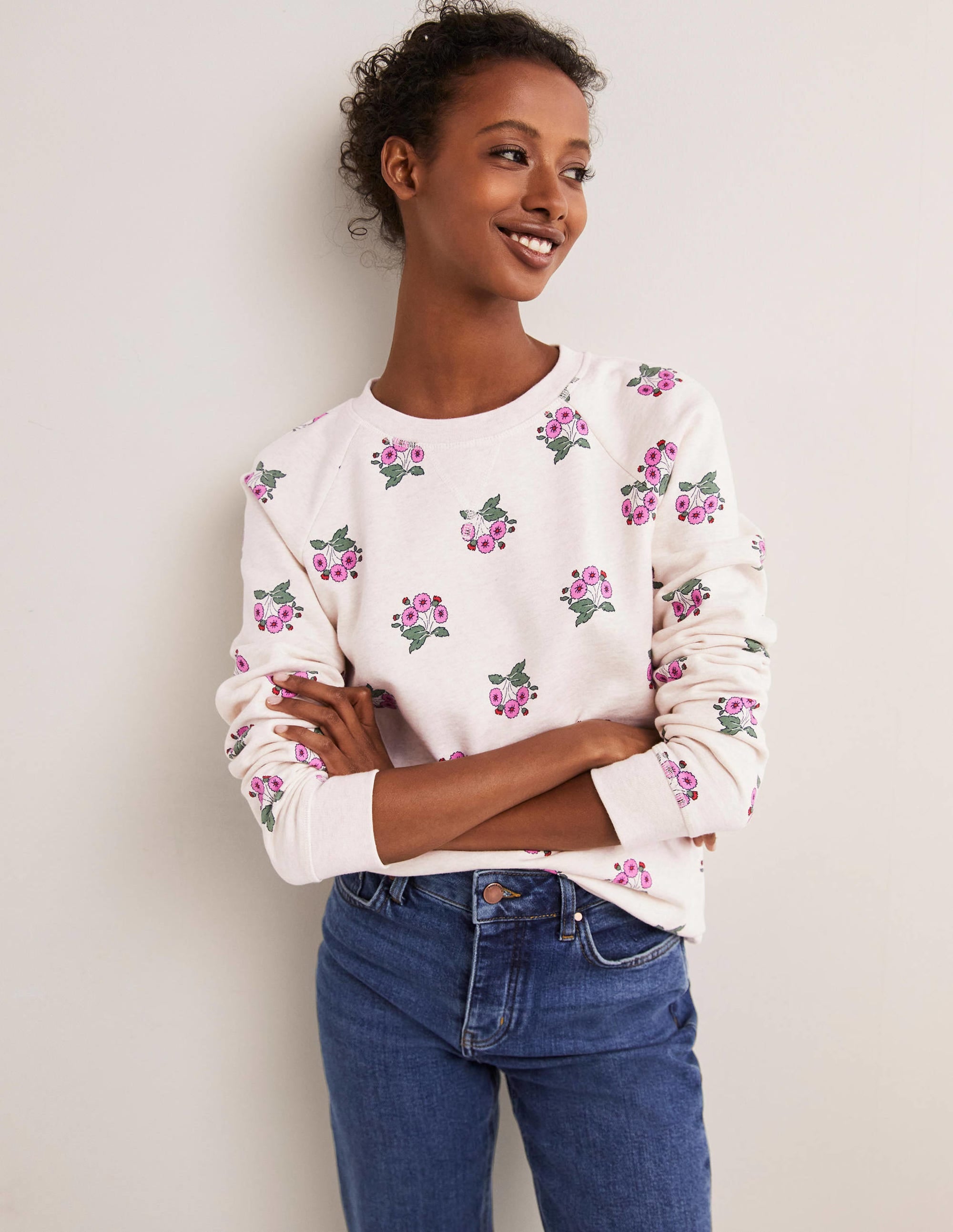 Printed Cotton Sweatshirt-Oatmeal, Wild Pansy - Image 1