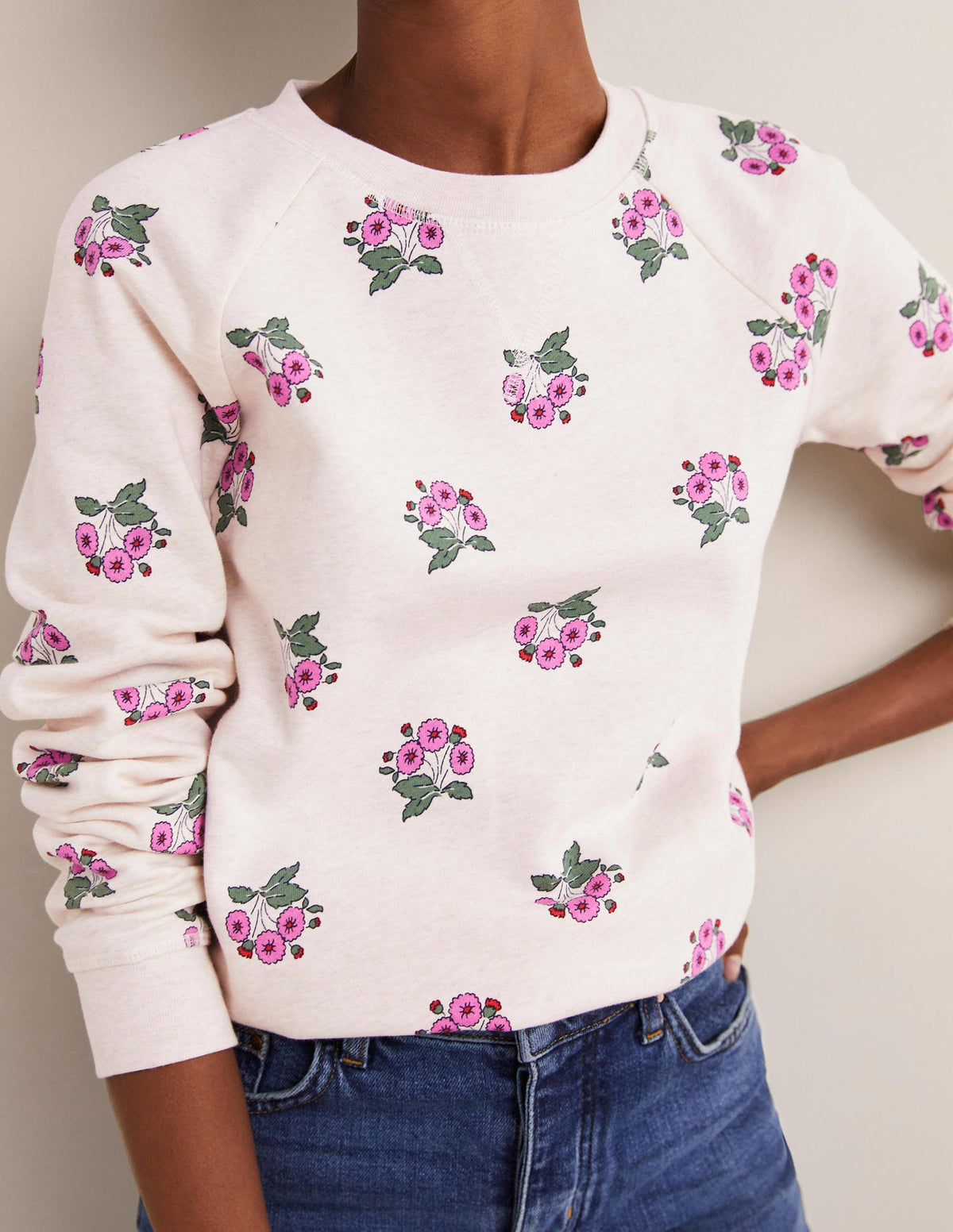 Printed Cotton Sweatshirt-Oatmeal, Wild Pansy - Image 2