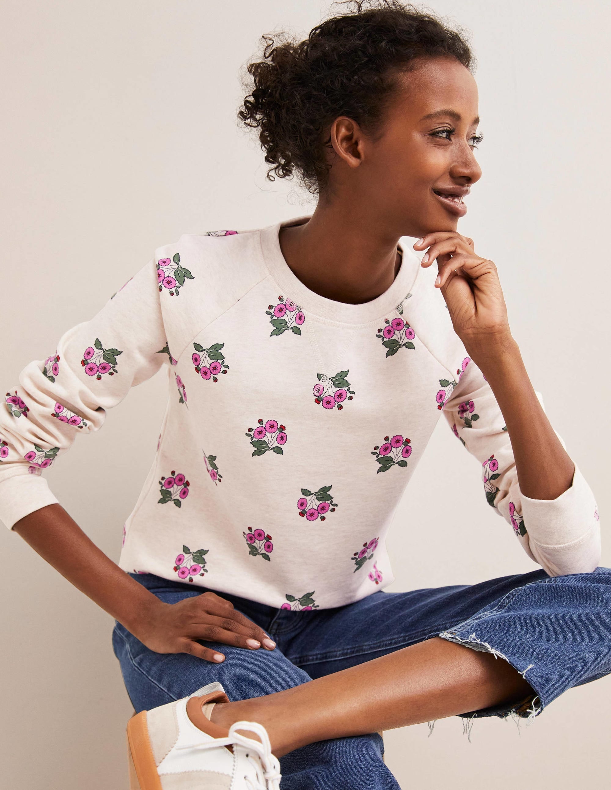 Printed Cotton Sweatshirt-Oatmeal, Wild Pansy - Image 4