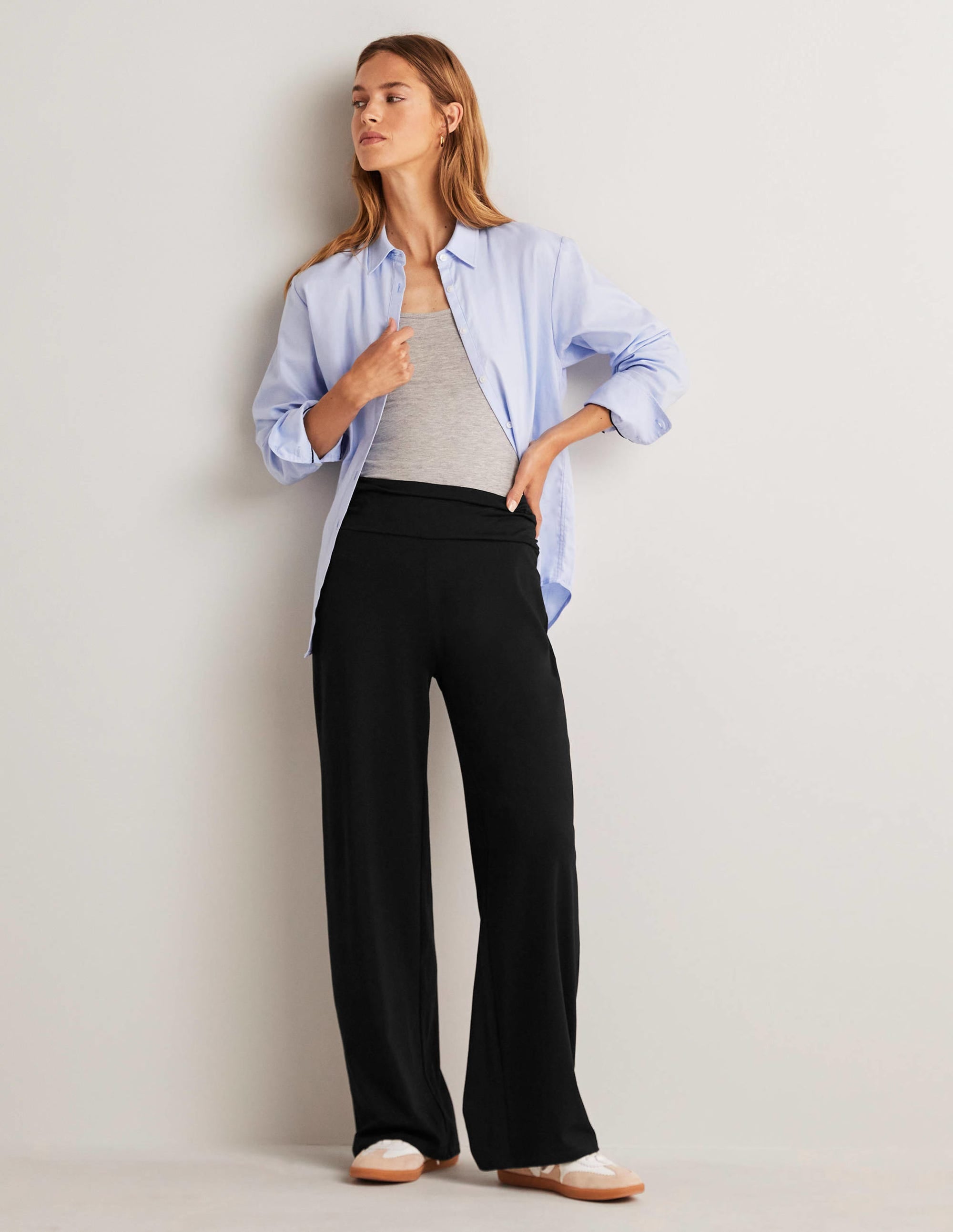 Wide Leg Jersey Trousers-Black - Image 5