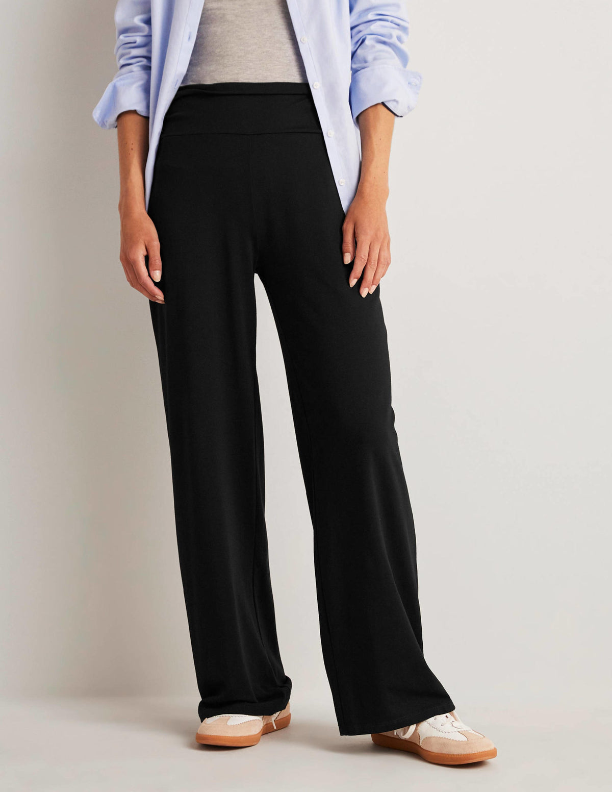 Wide Leg Jersey Trousers-Black-8