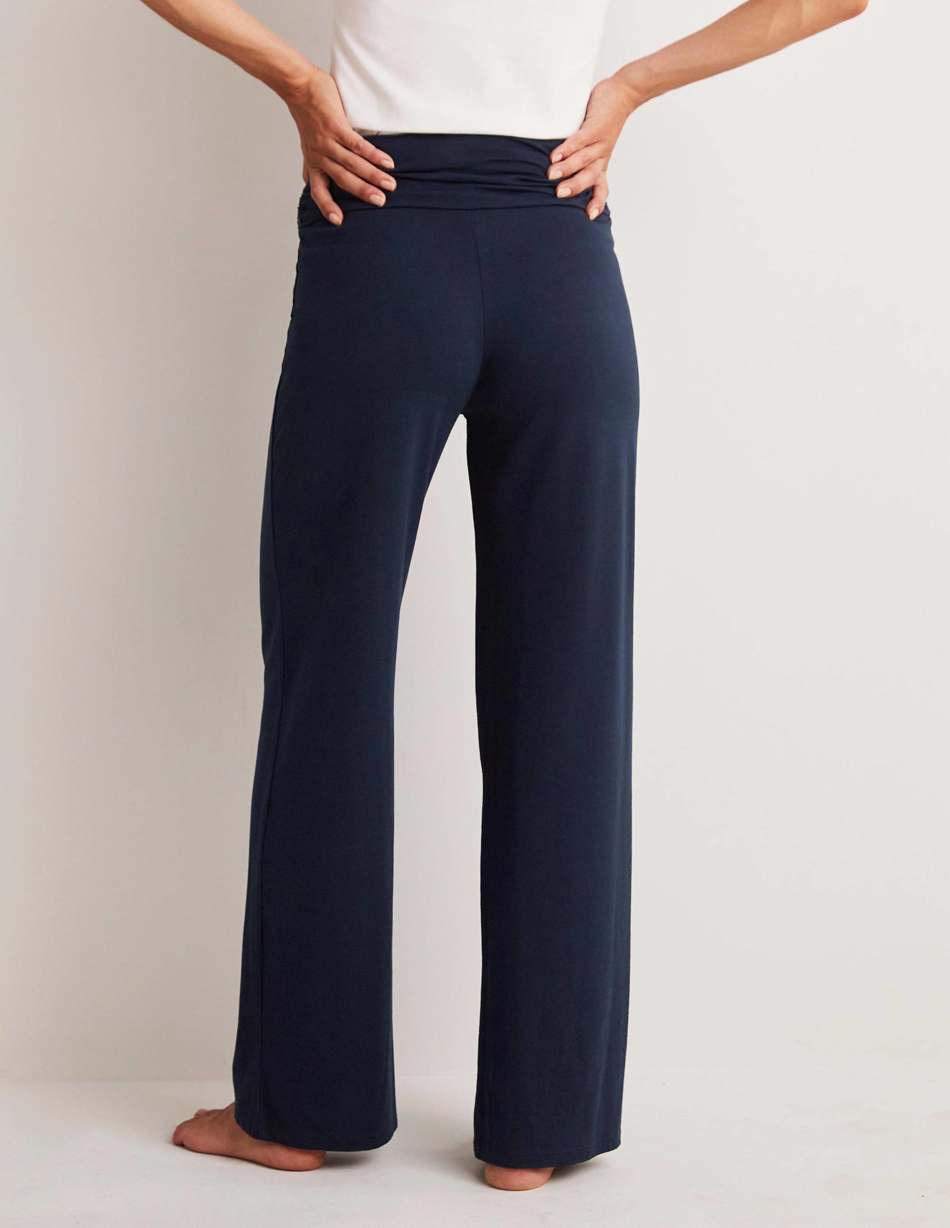 Wide Leg Jersey Trousers-Navy-7