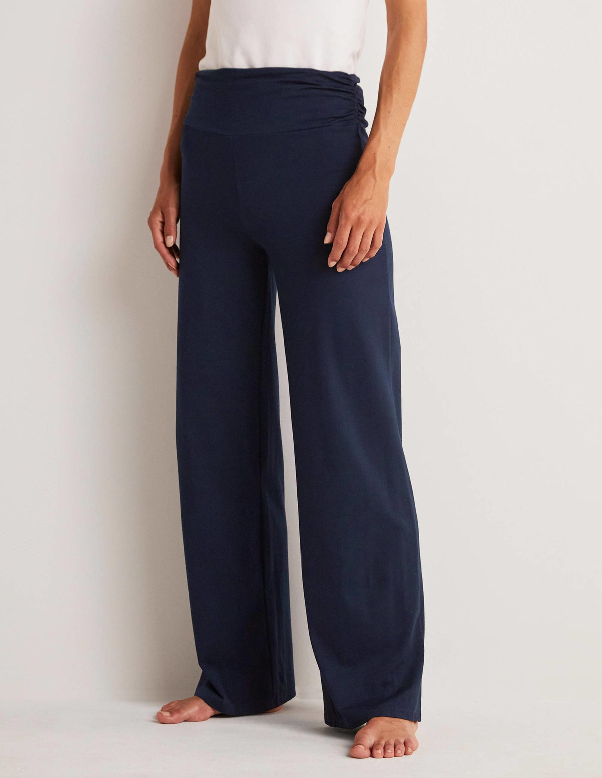 Wide Leg Jersey Trousers-Navy-8