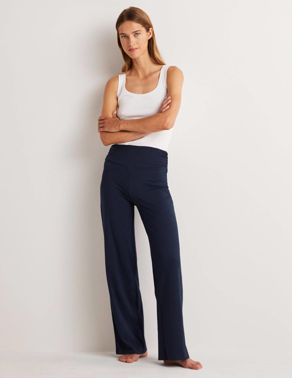 Wide Leg Jersey Trousers-Navy-1