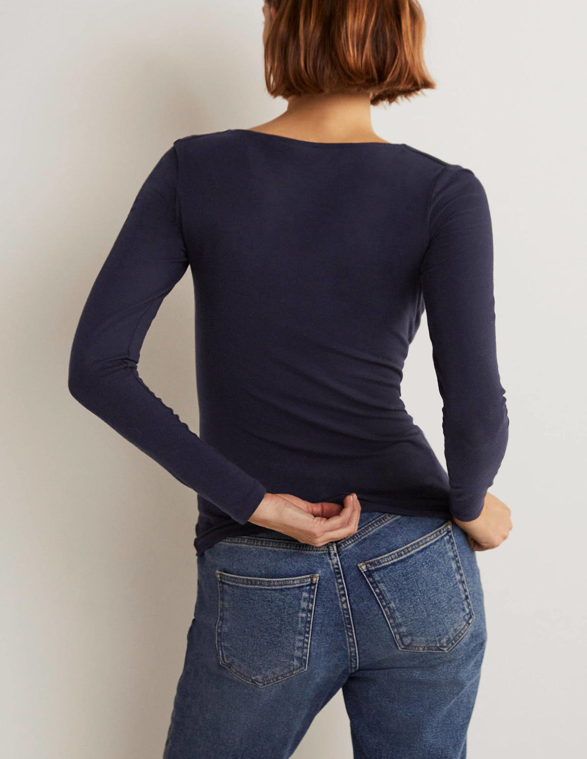 Double Layer V-neck Top-Navy-7