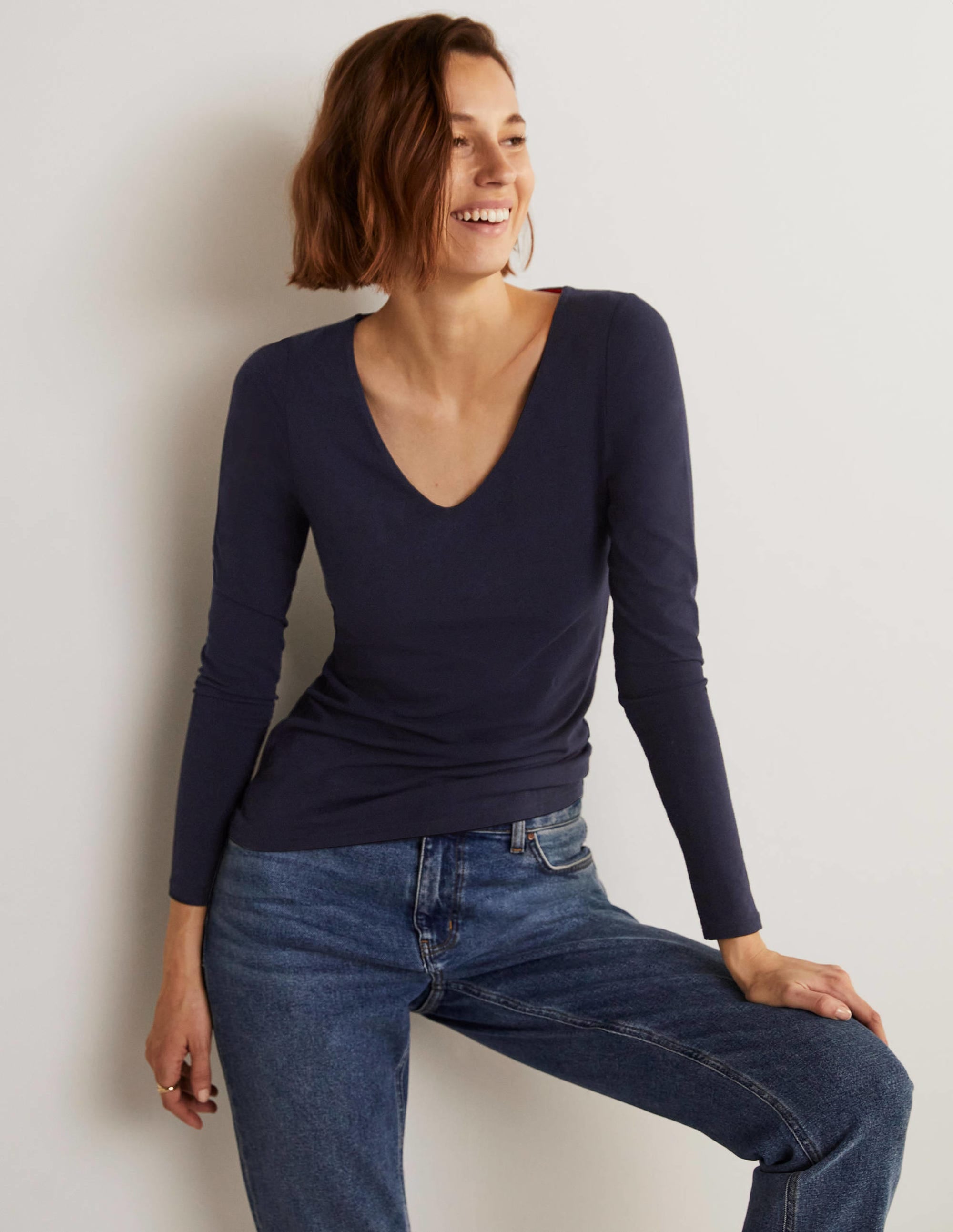 Double Layer V-neck Top-Navy - Image 8