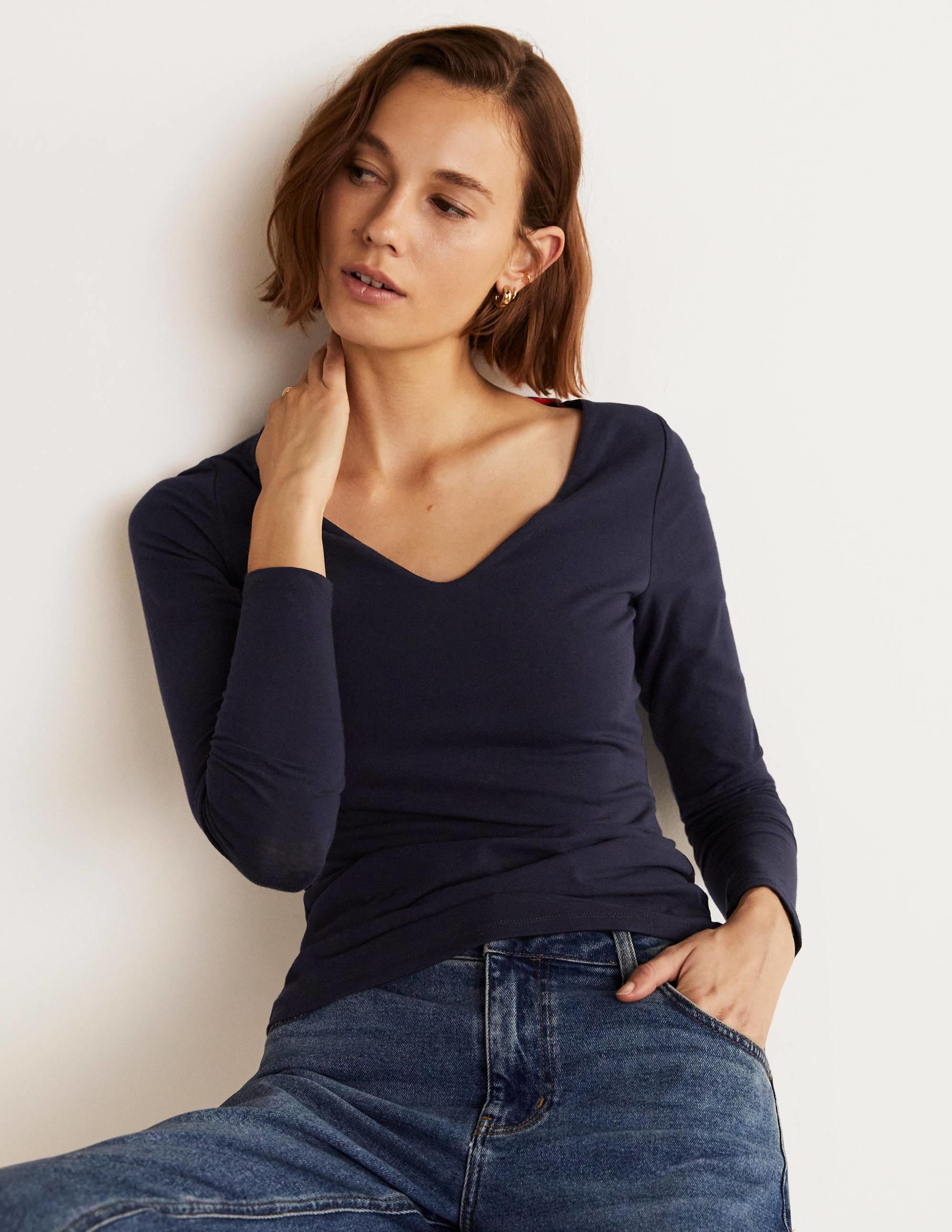 Double Layer V-neck Top-Navy - Image 5