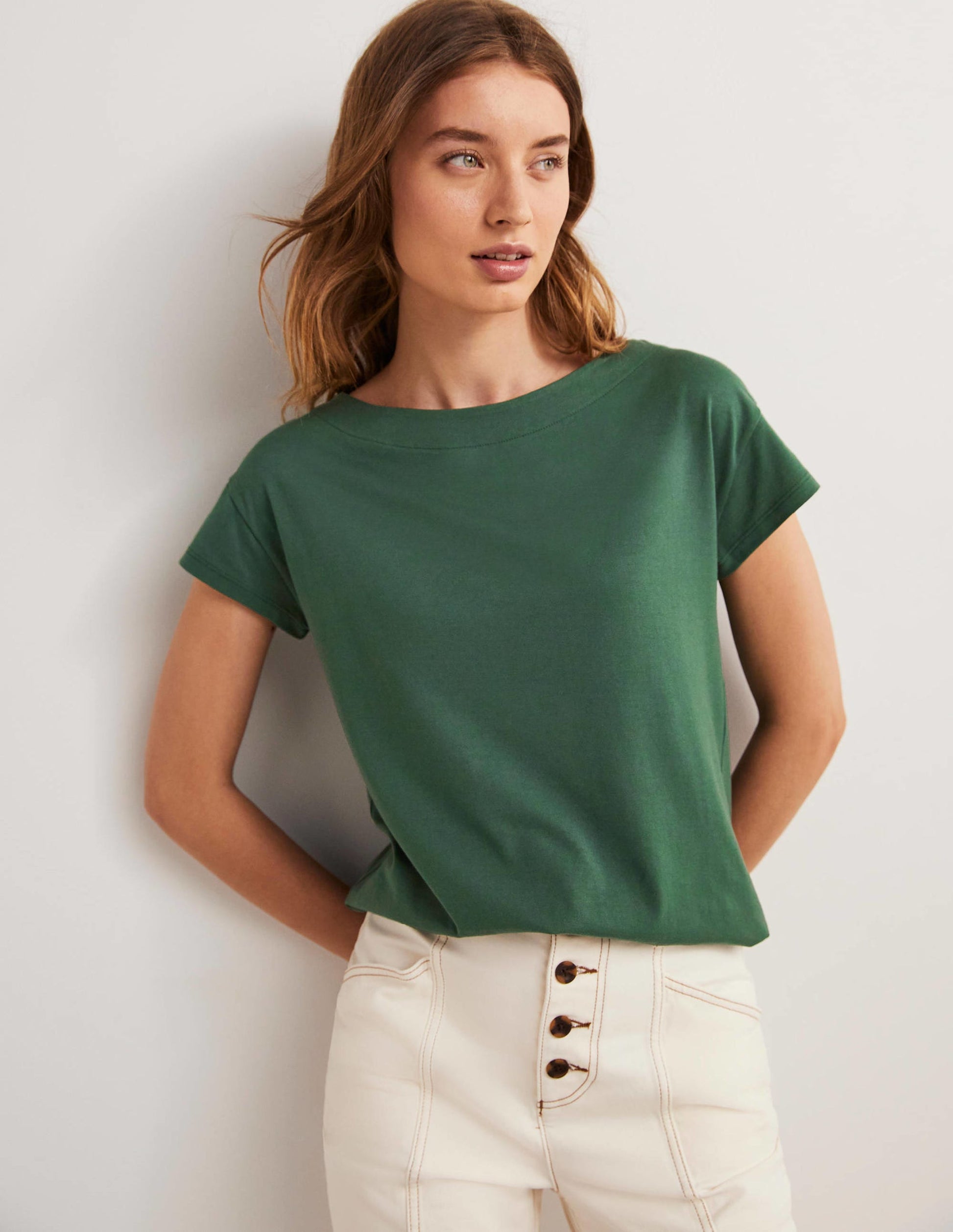 Supersoft Boat Neck T-Shirt-Trekking Green-1