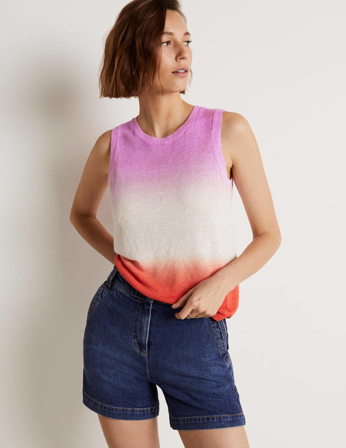 Dip-Dye Linen Vest-Firecracker/ Bon Bon Ombre - Image 6