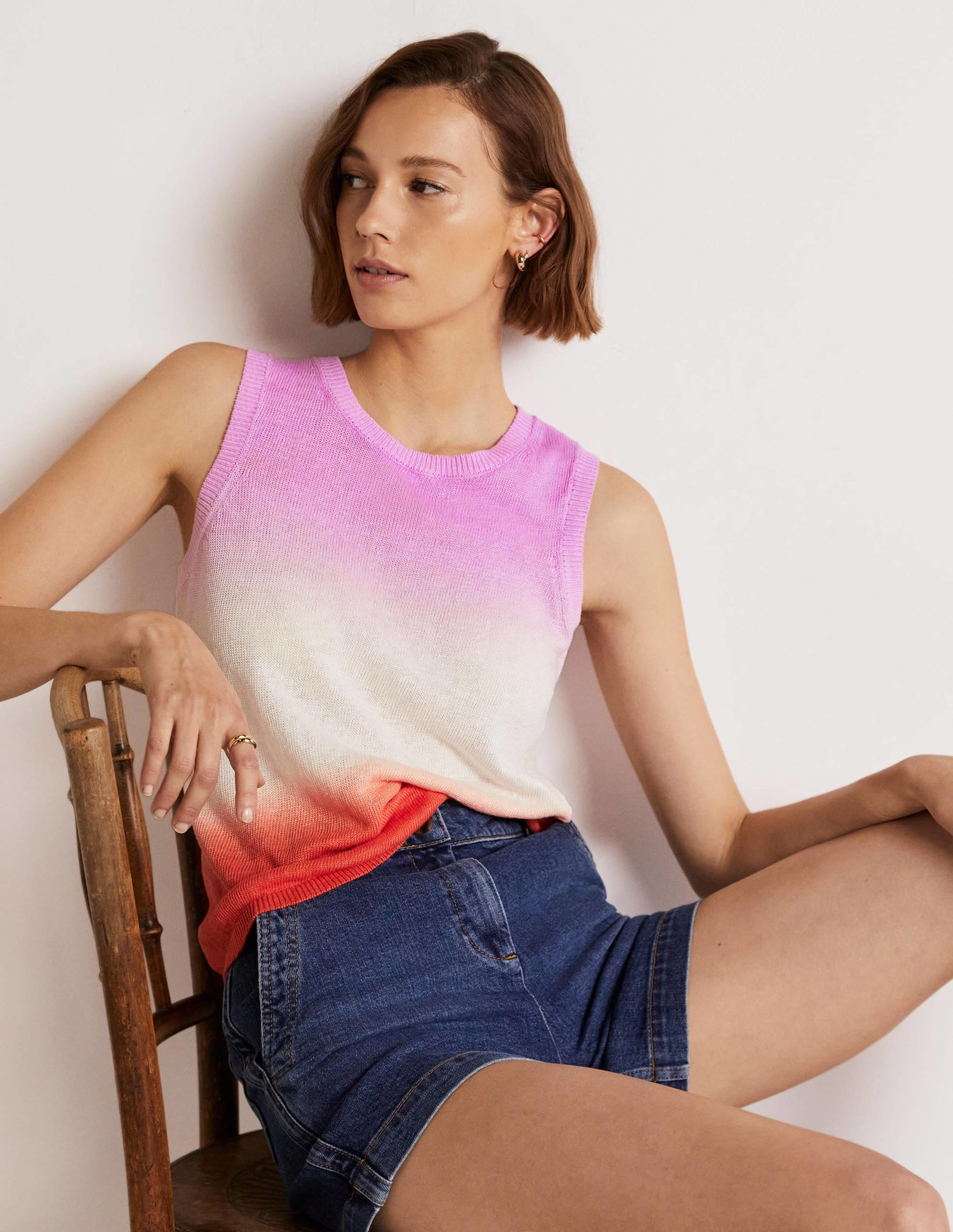 Dip-Dye Linen Vest-Firecracker/ Bon Bon Ombre - Image 9