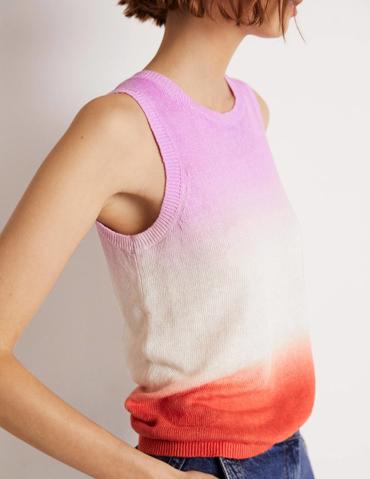 Dip-Dye Linen Vest-Firecracker/ Bon Bon Ombre - Image 5