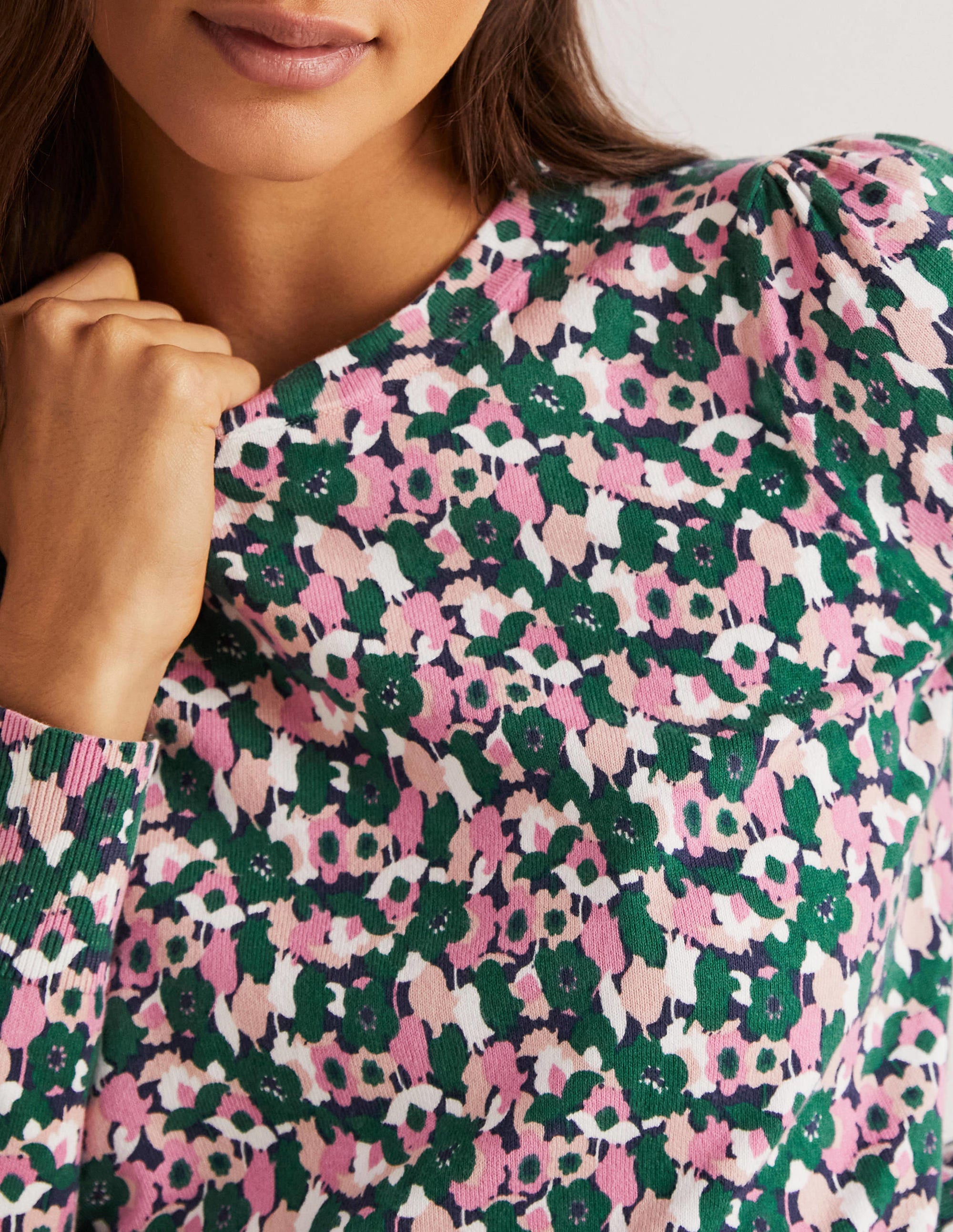 Cotton Crew Neck Jumper-Wild Rose, Tulip Cluster - Image 2
