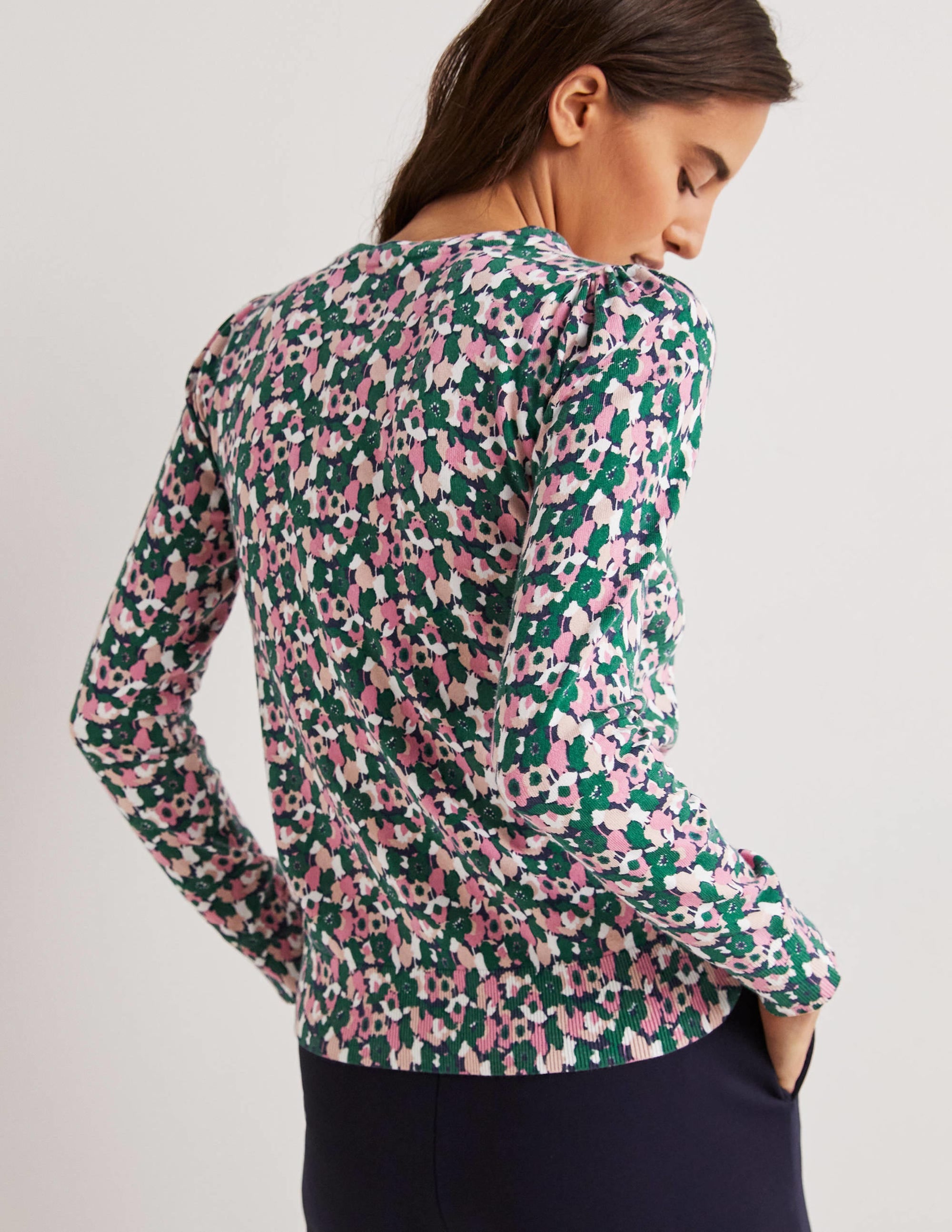 Cotton Crew Neck Jumper-Wild Rose, Tulip Cluster - Image 3