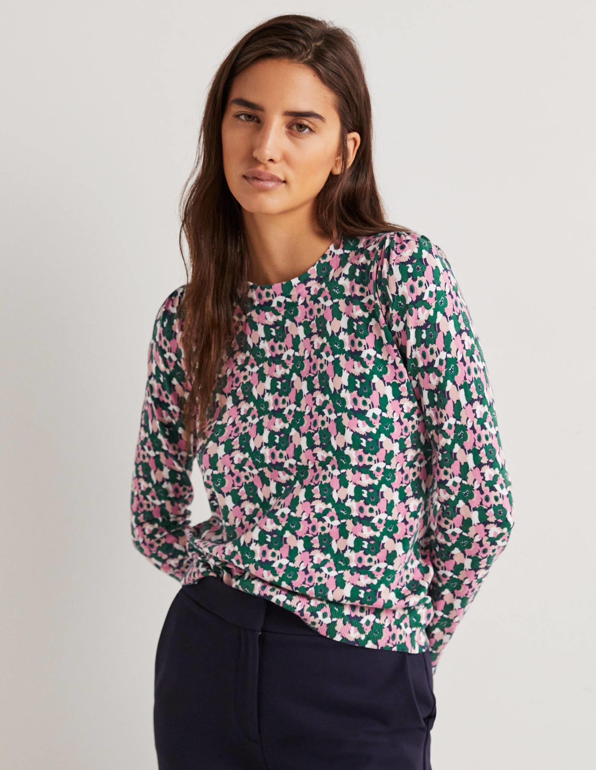 Cotton Crew Neck Jumper-Wild Rose, Tulip Cluster - Image 4