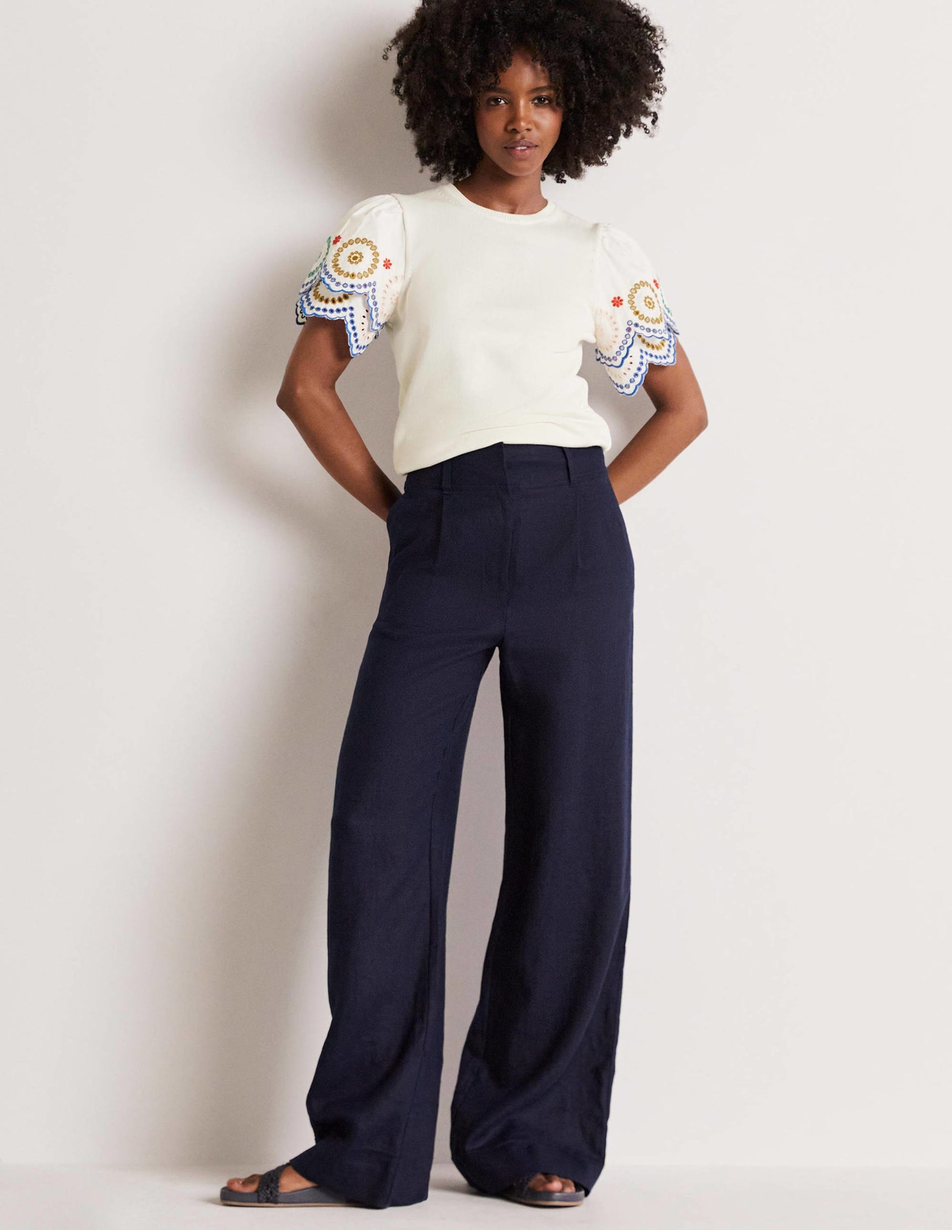 Knitted Sleeve Detail T-shirt-Ivory-8