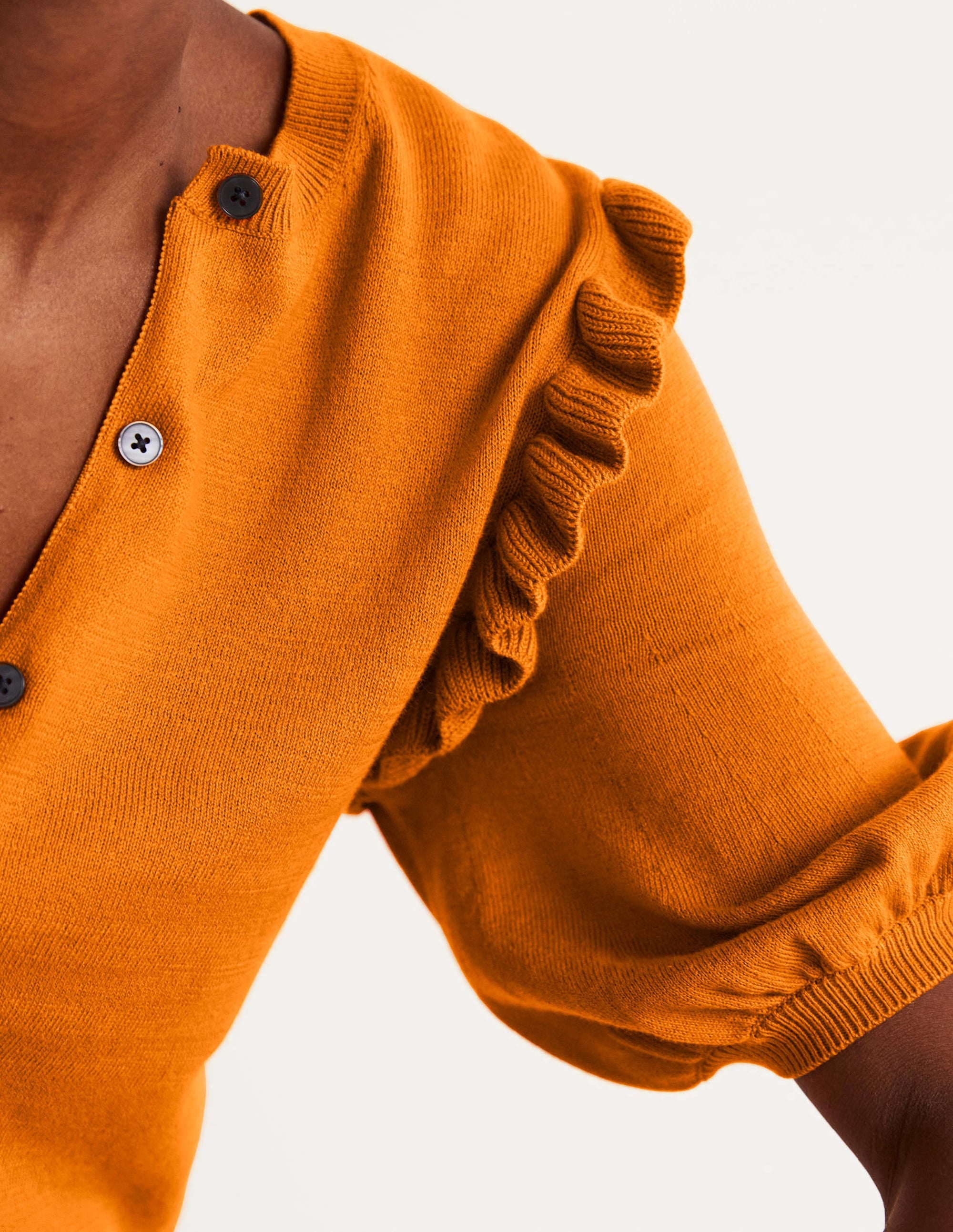 Frill Shoulder Cotton Cardigan-Desert Sun Orange - Image 6