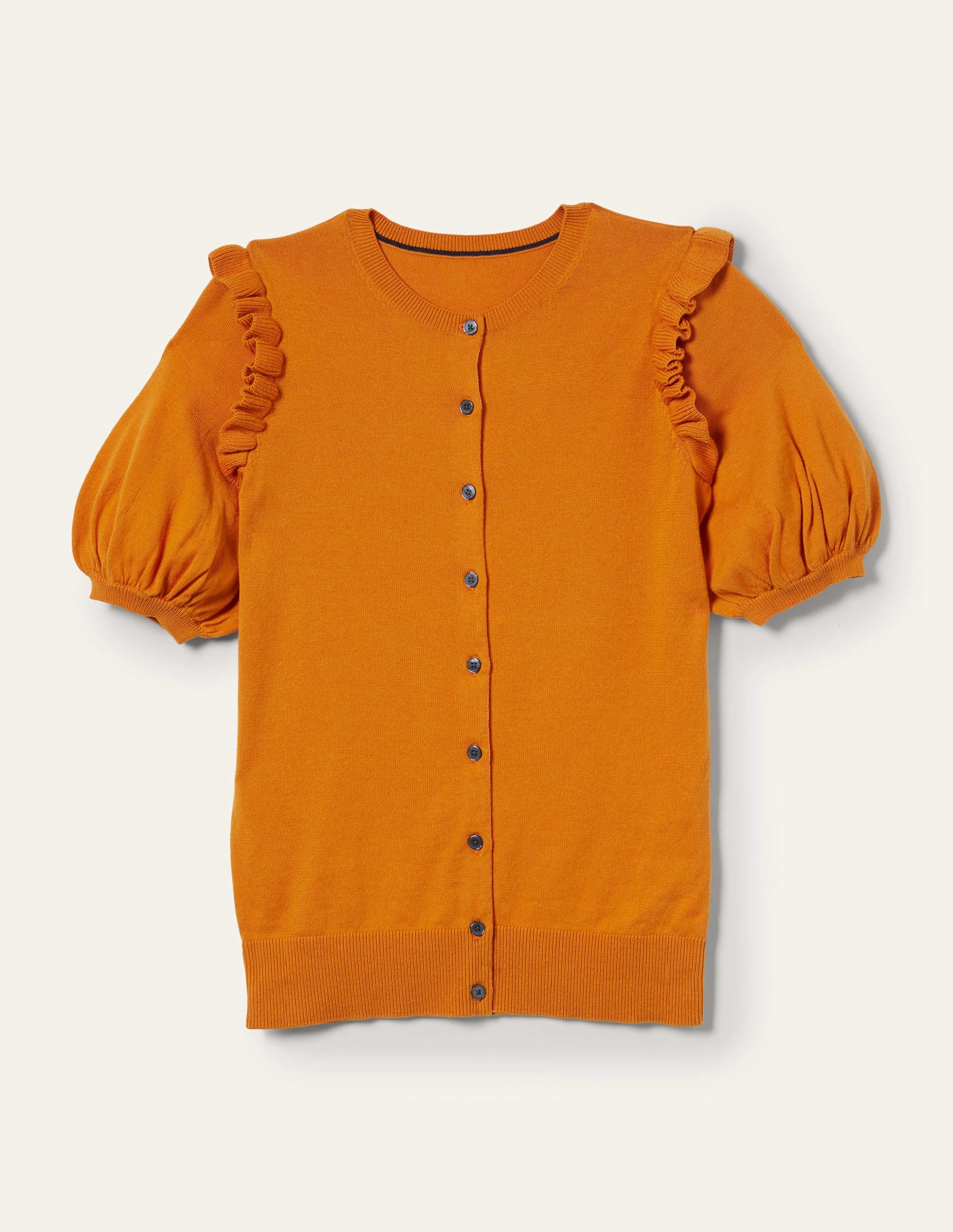 Frill Shoulder Cotton Cardigan-Desert Sun Orange - Image 9