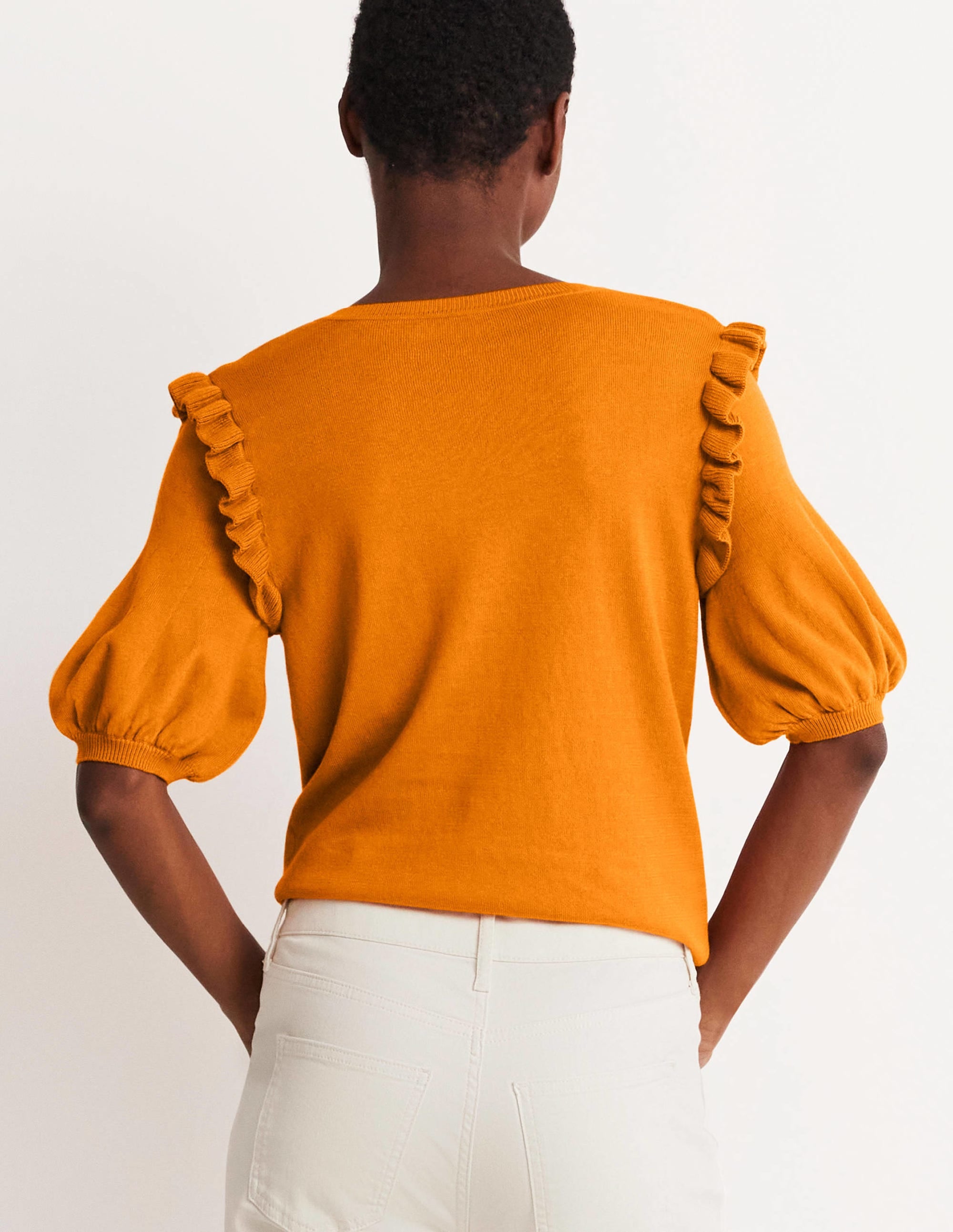 Frill Shoulder Cotton Cardigan-Desert Sun Orange - Image 3