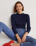 Ribbed High Neck Jumper-Navy
