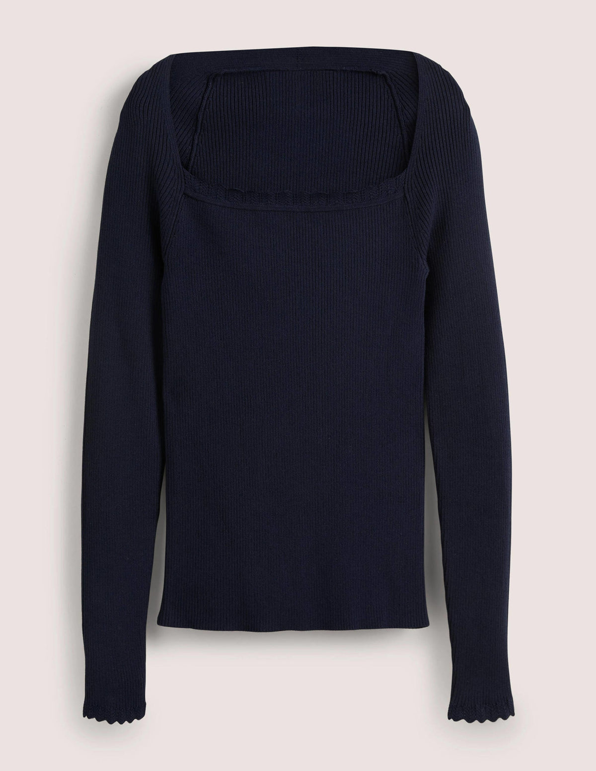 Ribbed Square Neck Knitted Top-Navy-5