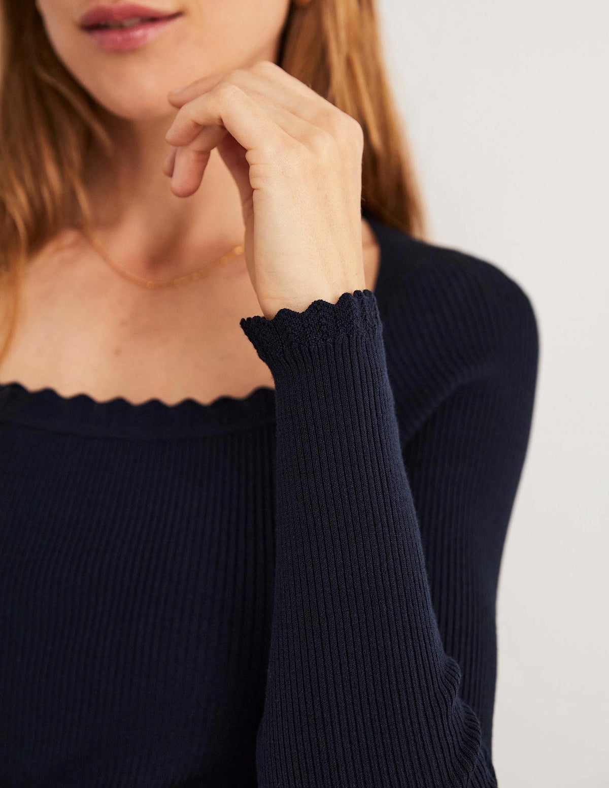 Ribbed Square Neck Knitted Top-Navy-2