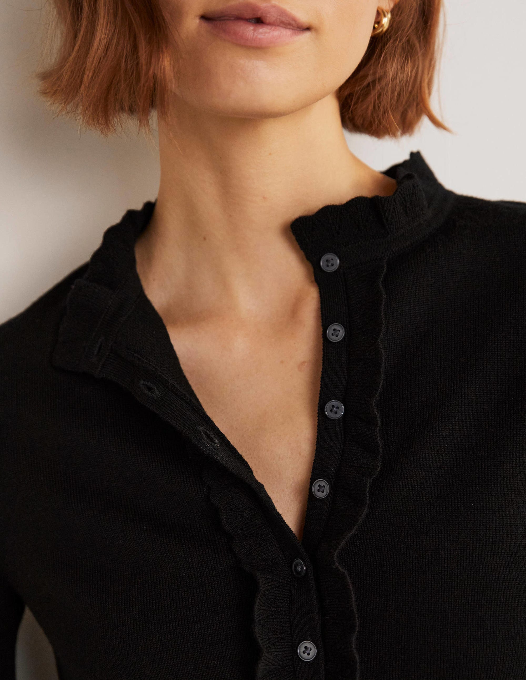 Button Front Merino Jumper-Black - Image 7