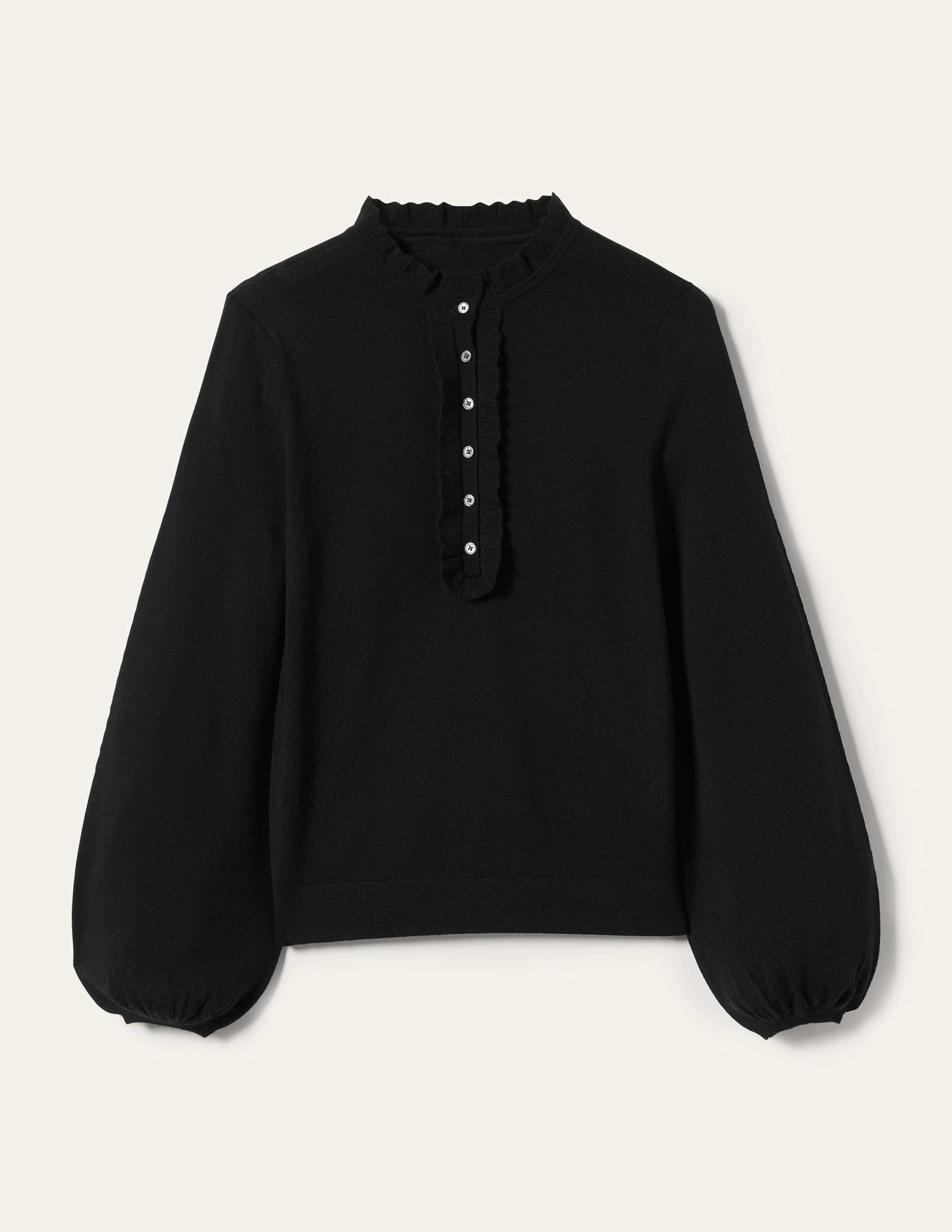 Button Front Merino Jumper-Black - Image 11