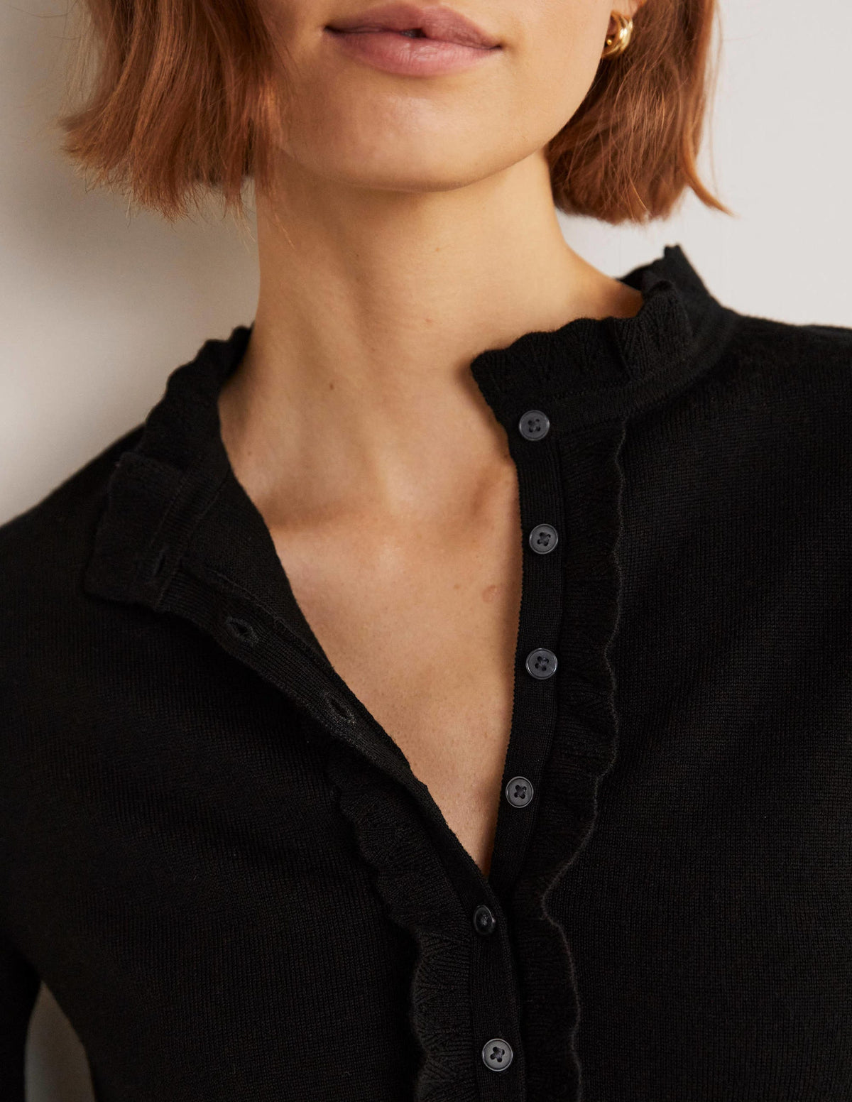 Button Front Merino Jumper-Black - Image 2