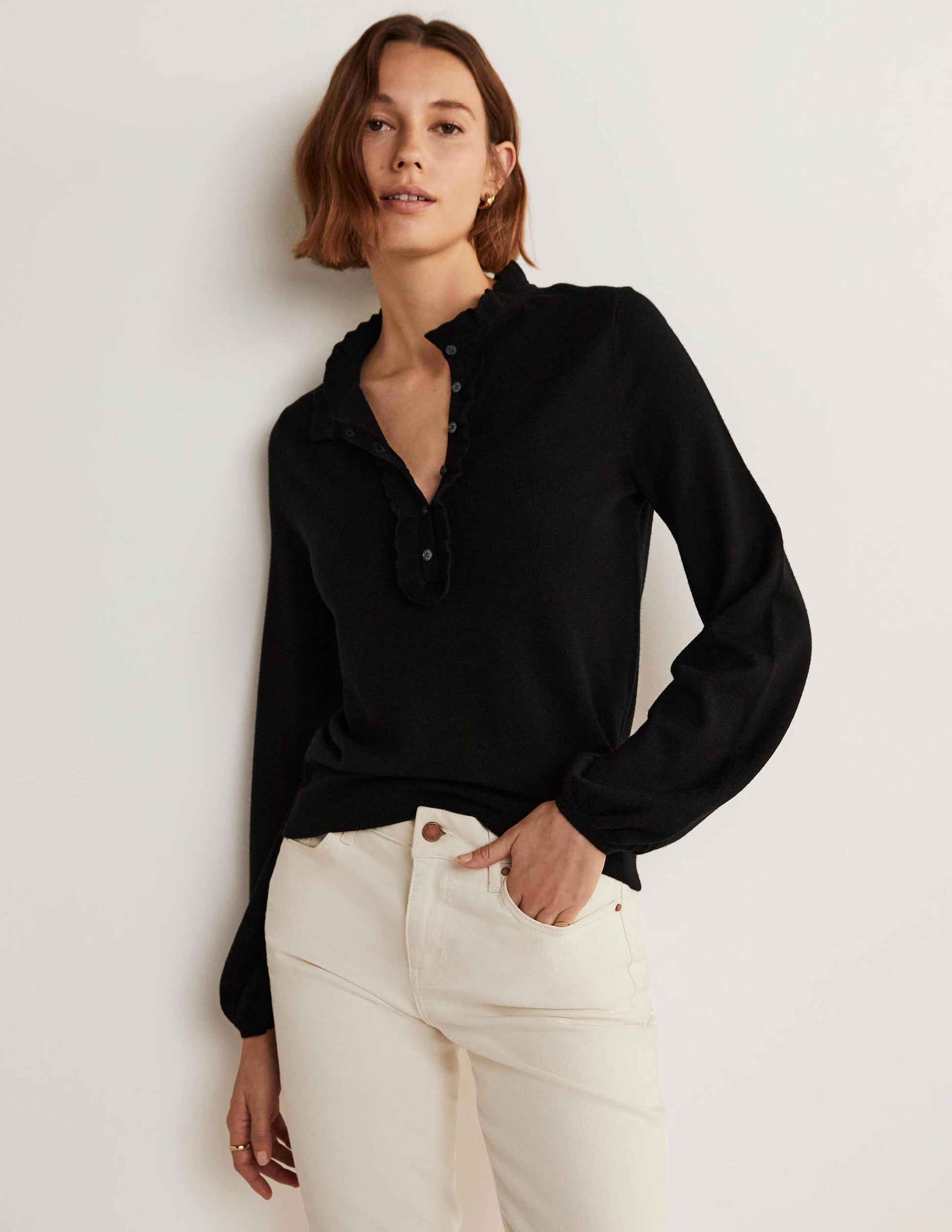 Button Front Merino Jumper-Black-4