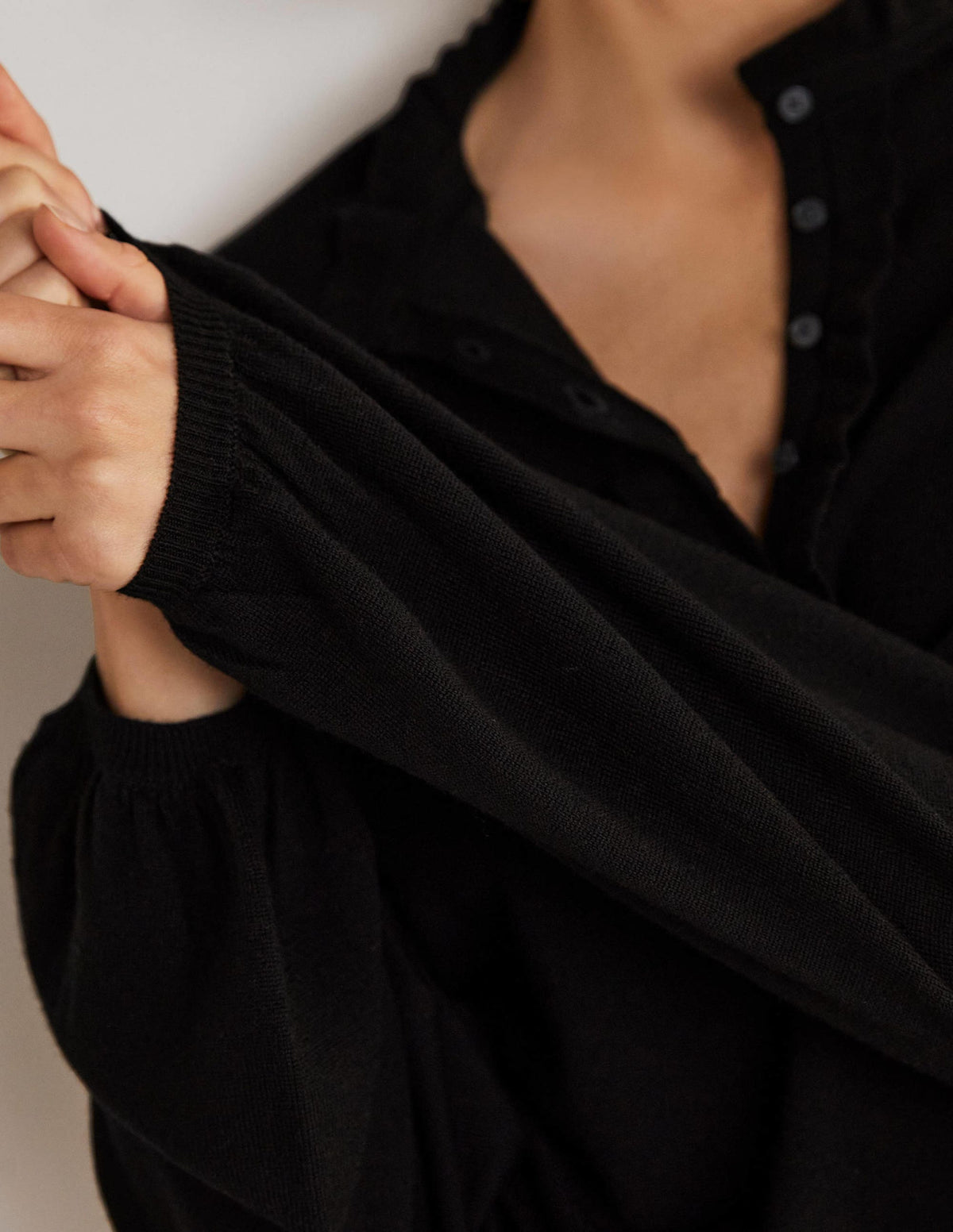Button Front Merino Jumper-Black-5