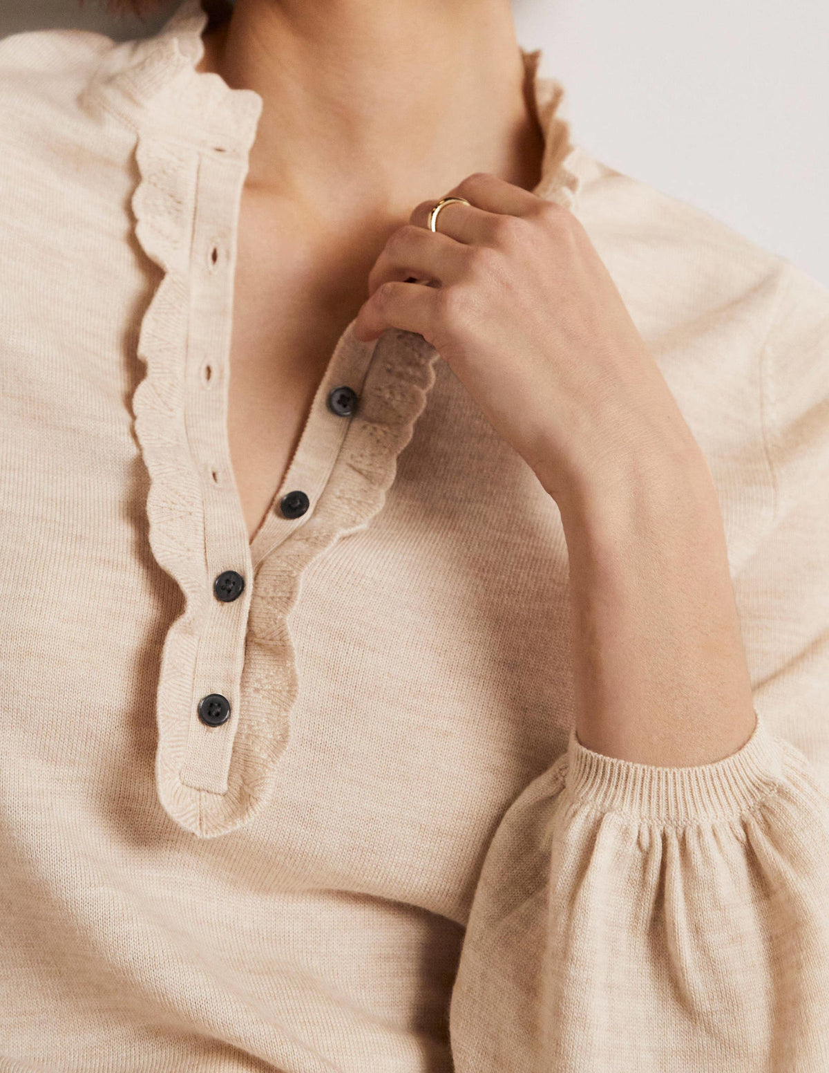 Button Front Merino Jumper-Oatmeal Melange-6